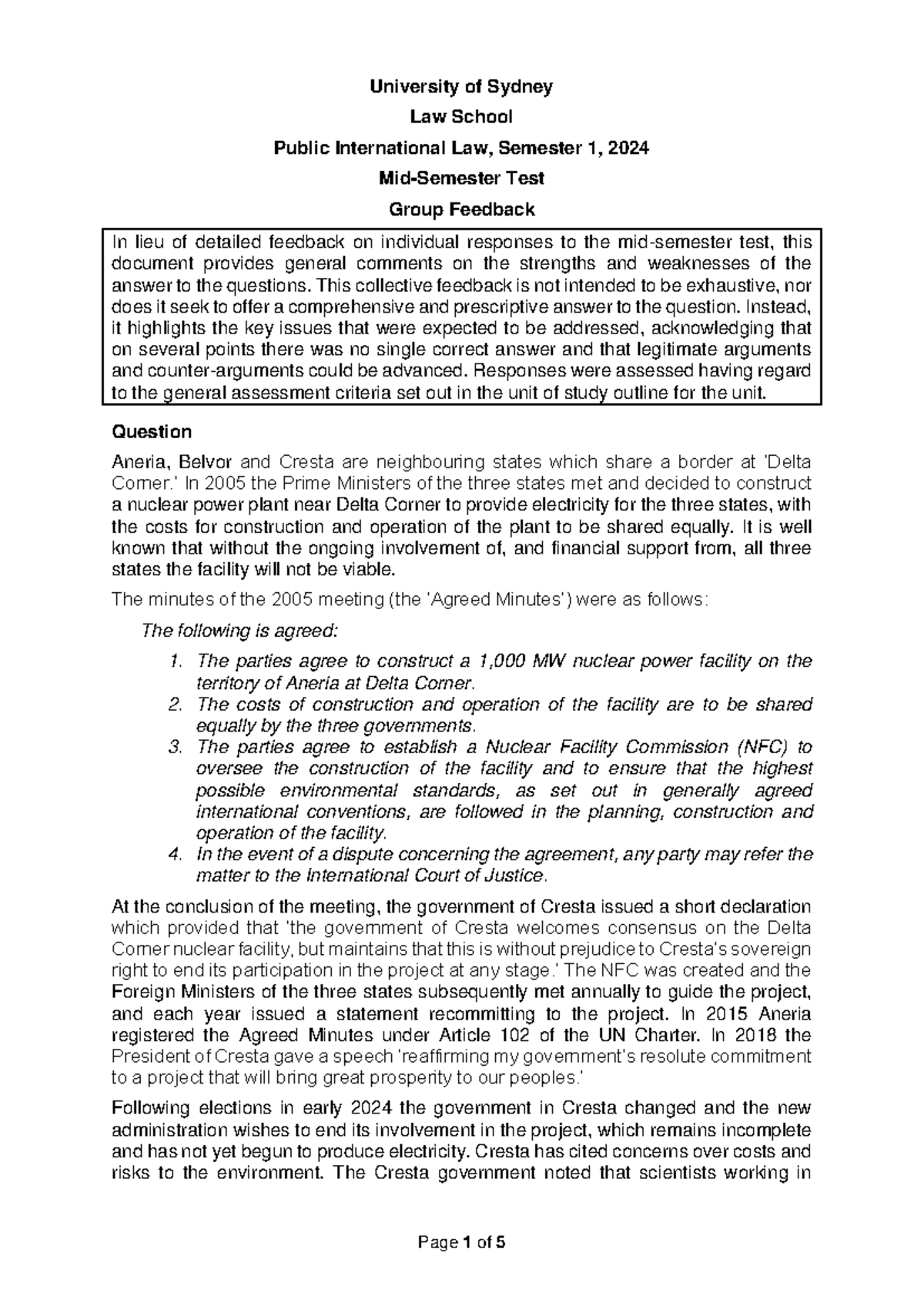 Public International Law LAWS2023 2024 Mid-Semester Test Group Feedback ...