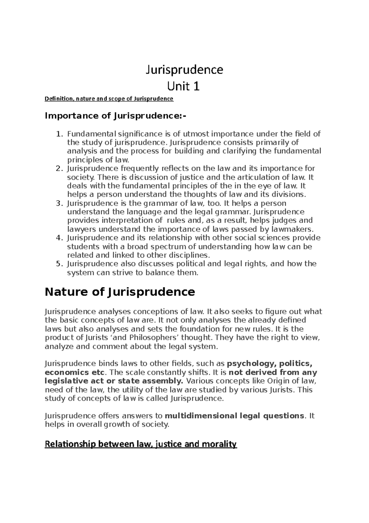 Jurisprudence (LAW 101) - Lecture Notes 10: Concepts and Theories - Studocu
