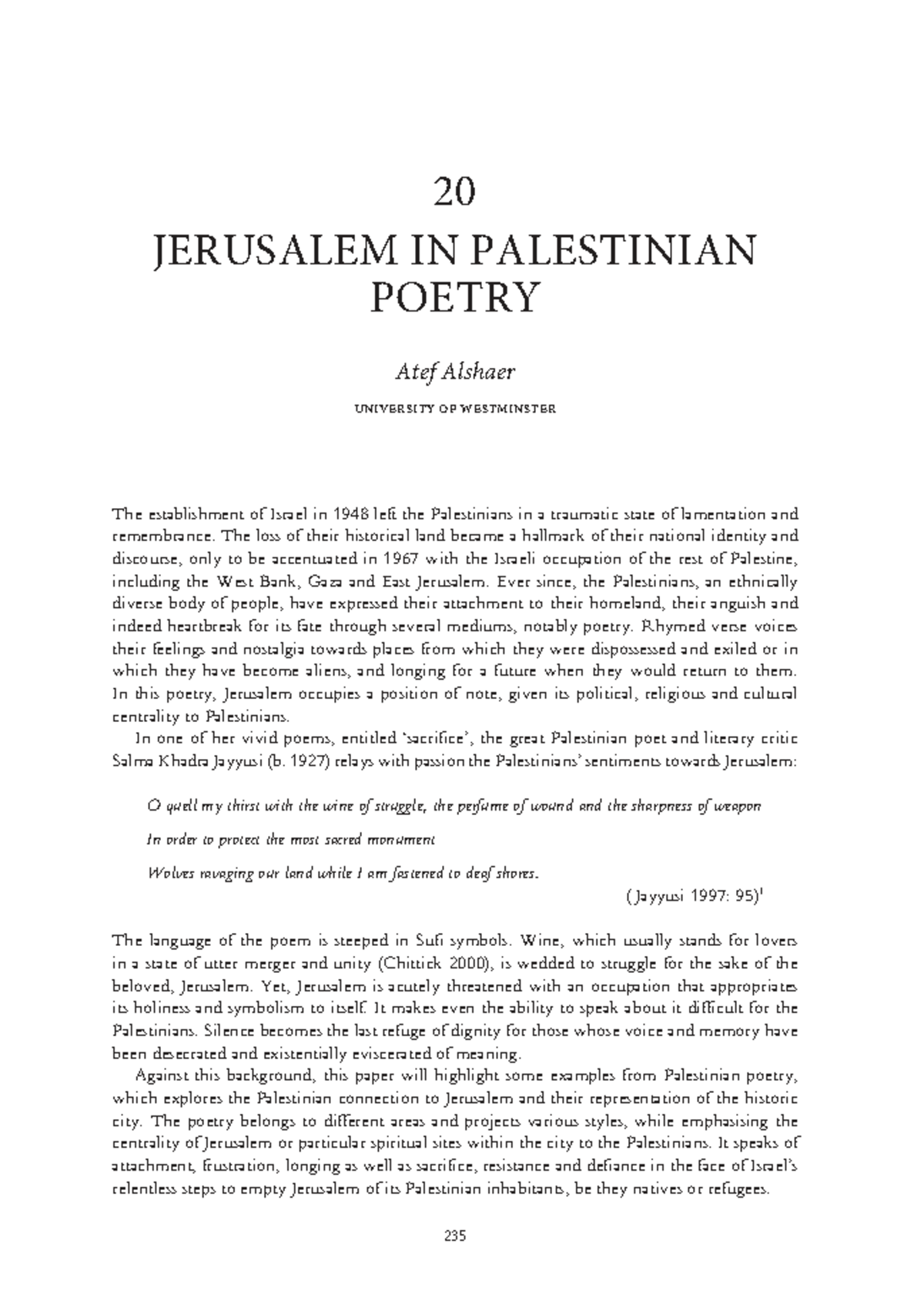 Jerusalem in Palestinian Poetry: A Reflection on Identity and ...