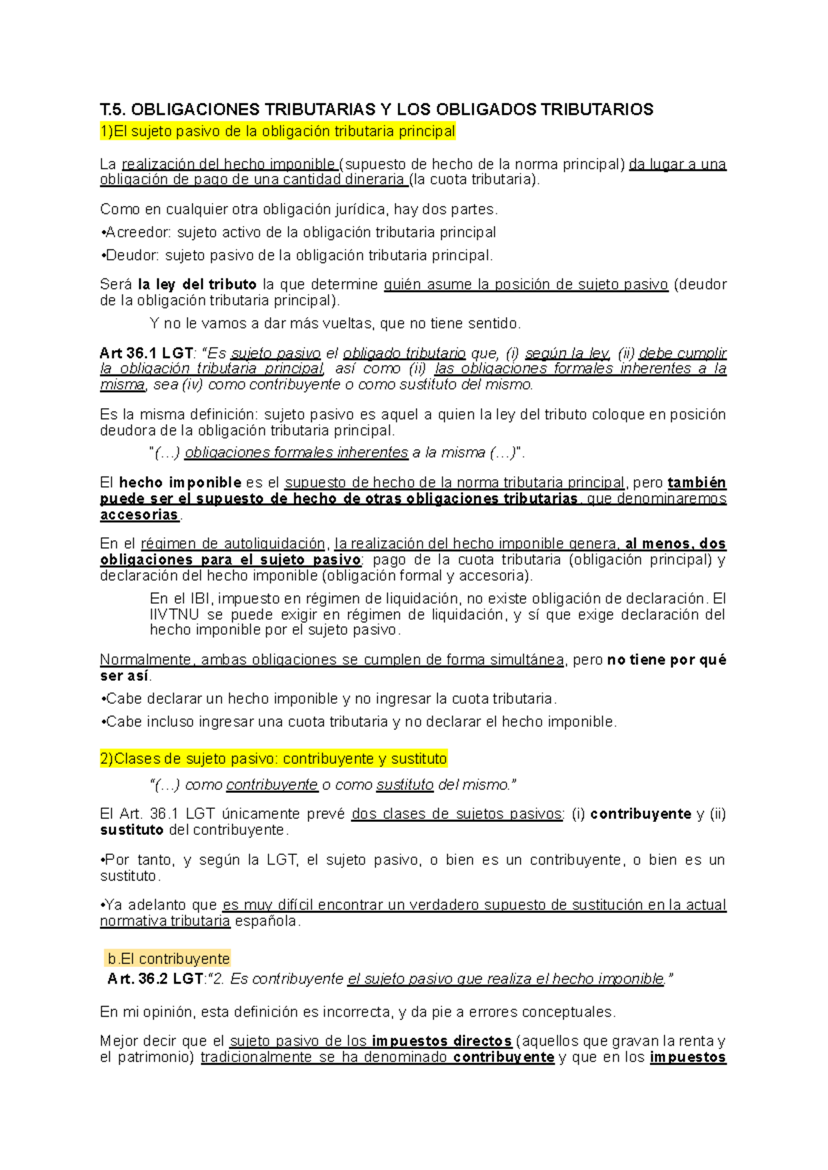 TEMA 5: OBLIGACIONES TRIBUTARIAS Y SUJETOS PASIVOS - Apuntes - Studocu