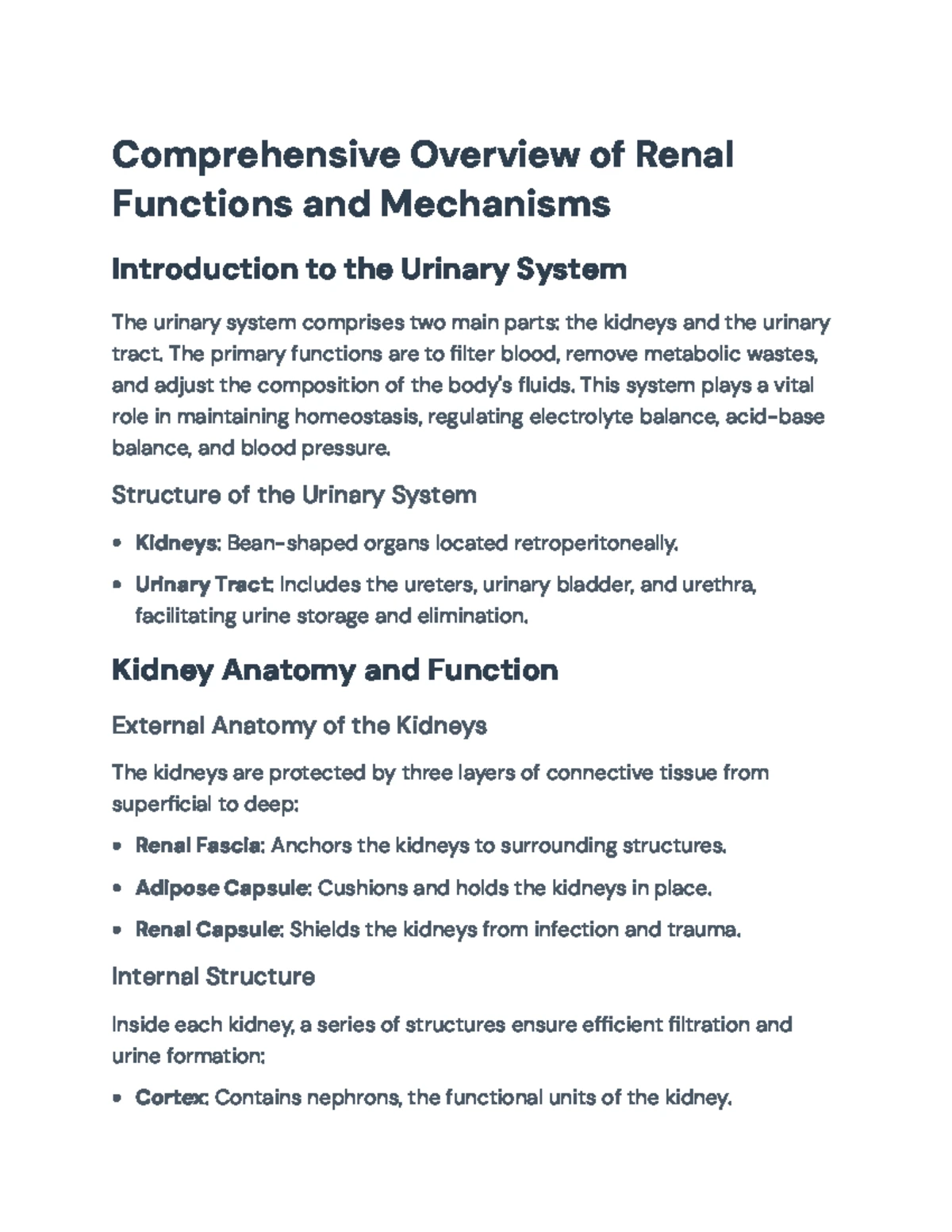 In-Depth Study of Renal Function & Urinary System (BIOL 101) - Studocu