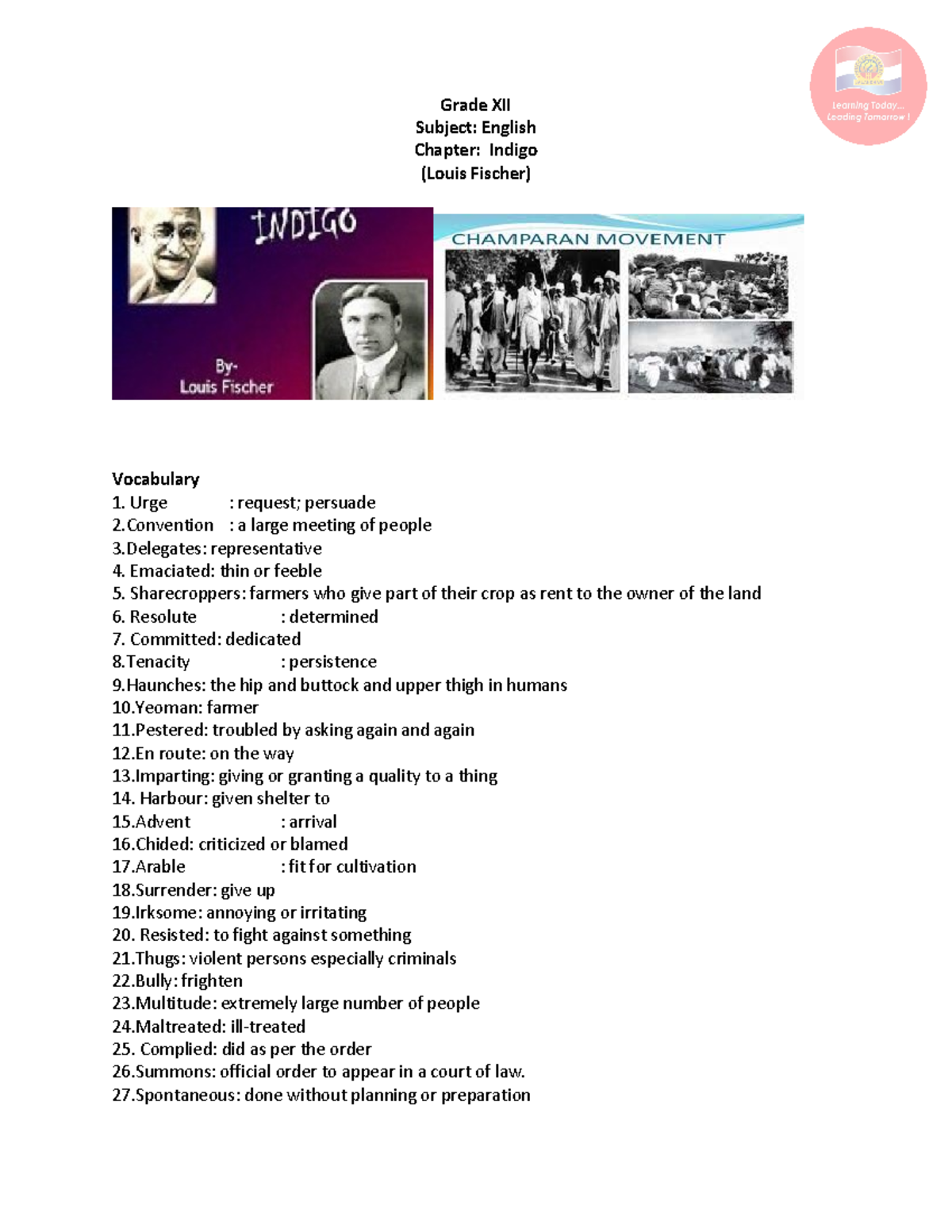 Class 12 CBSE English - Detailed Notes on Chapter: Indigo - Studocu