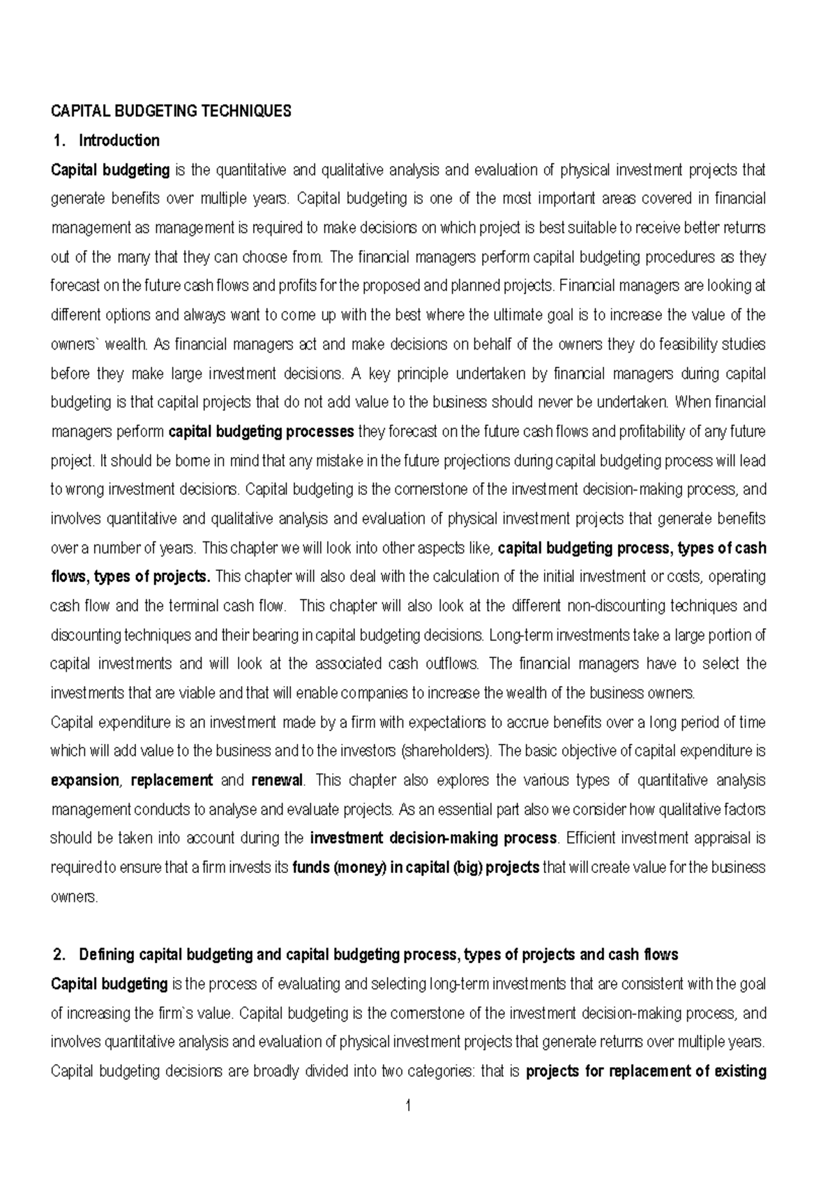 2024 Capital Budgeting Techniques Notes - CAPITAL BUDGETING TECHNIQUES ...