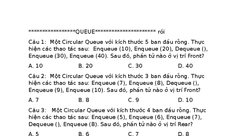 On thi trac nghiem: Circular Queue & Search Algorithms (CS101) - Studocu