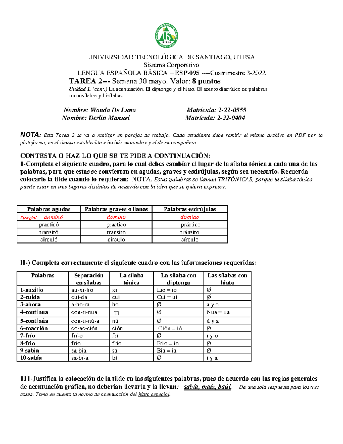 Actividad sobre Sílaba y Acentuación en Español - Ejercicios y Análisis -  Studocu, image size:1200x1553