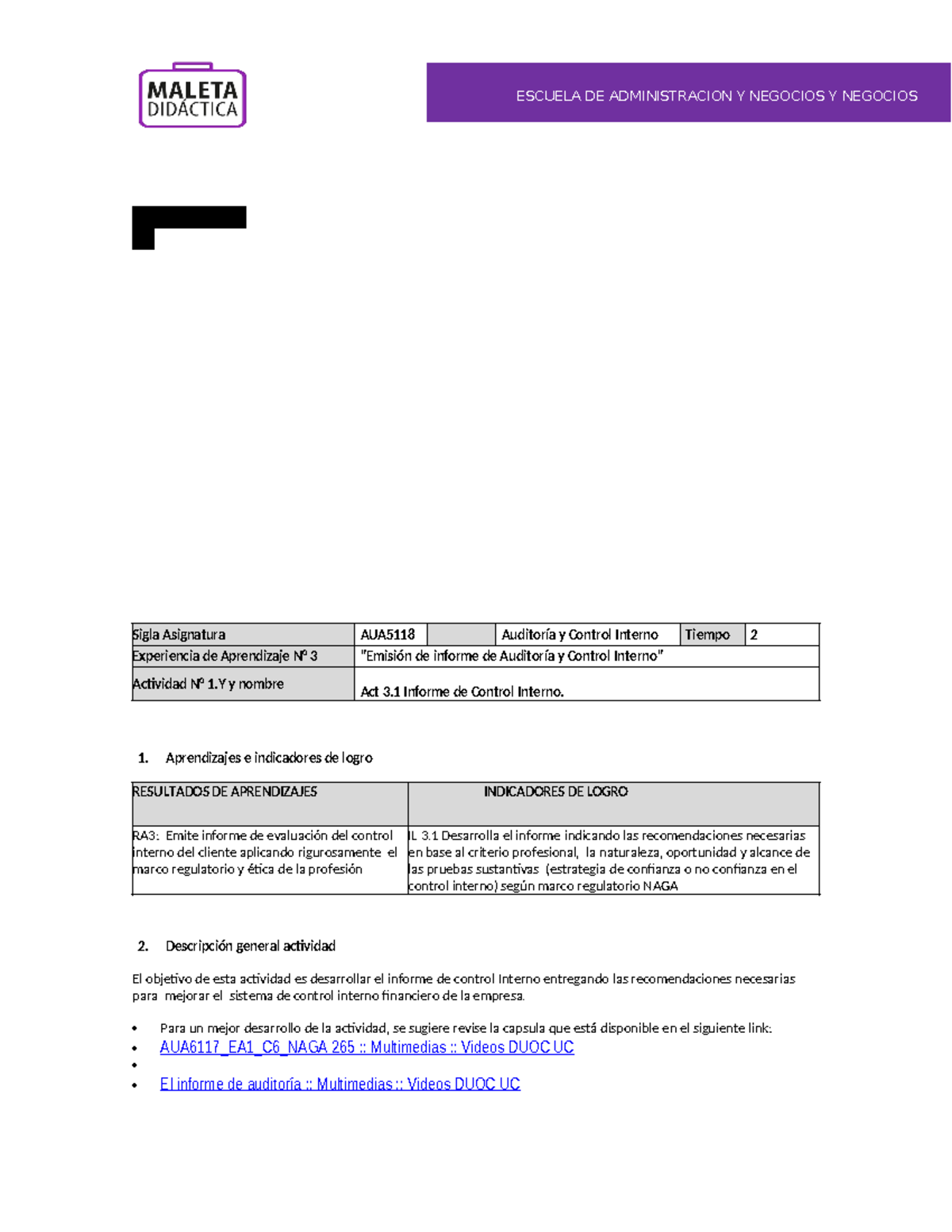 AUA5118 Final Exam Informe de Control Interno y Recomendaciones - Studocu