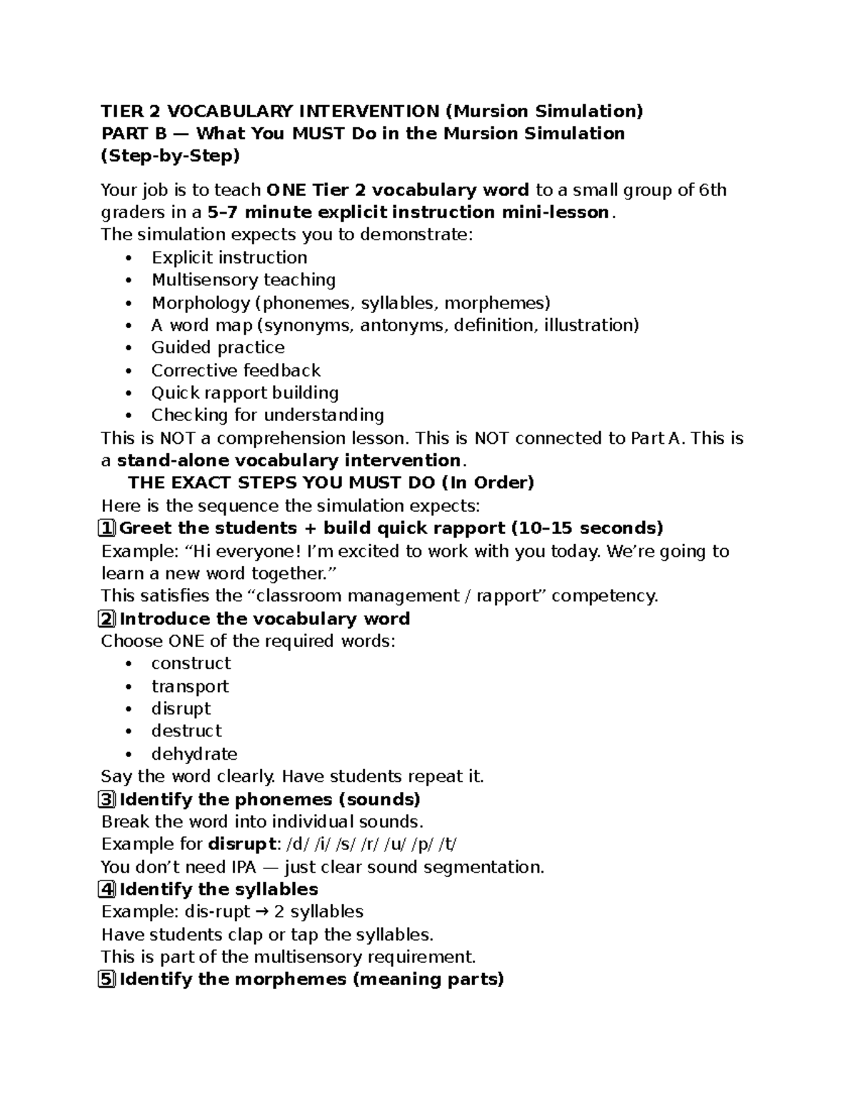 TIER 2 VOCABULARY INTERVENTION (Mursion Simulation) PART B Guide - Studocu