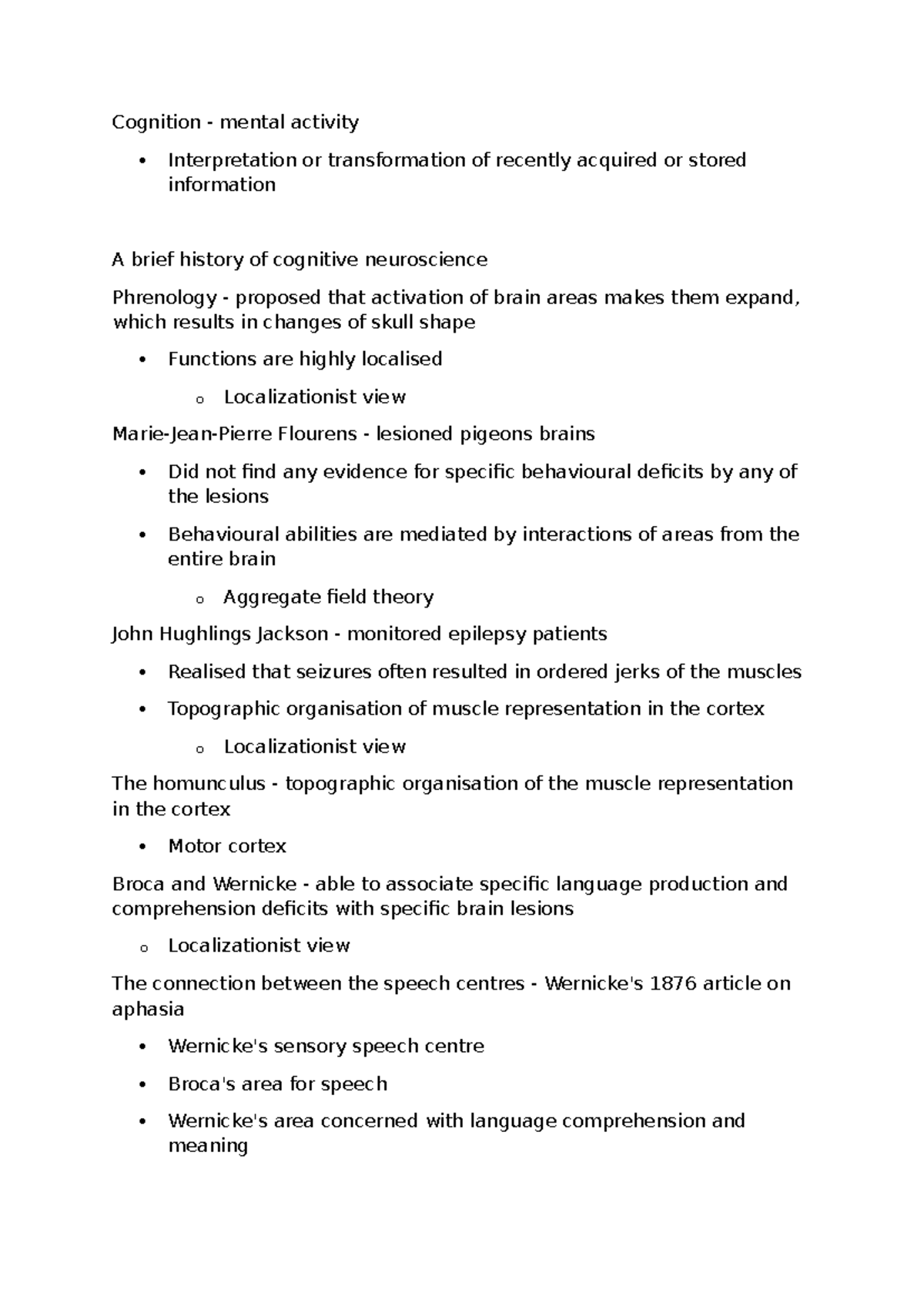 Cognitive Neuroscience: Key Concepts and Revision Notes for Exam - Studocu