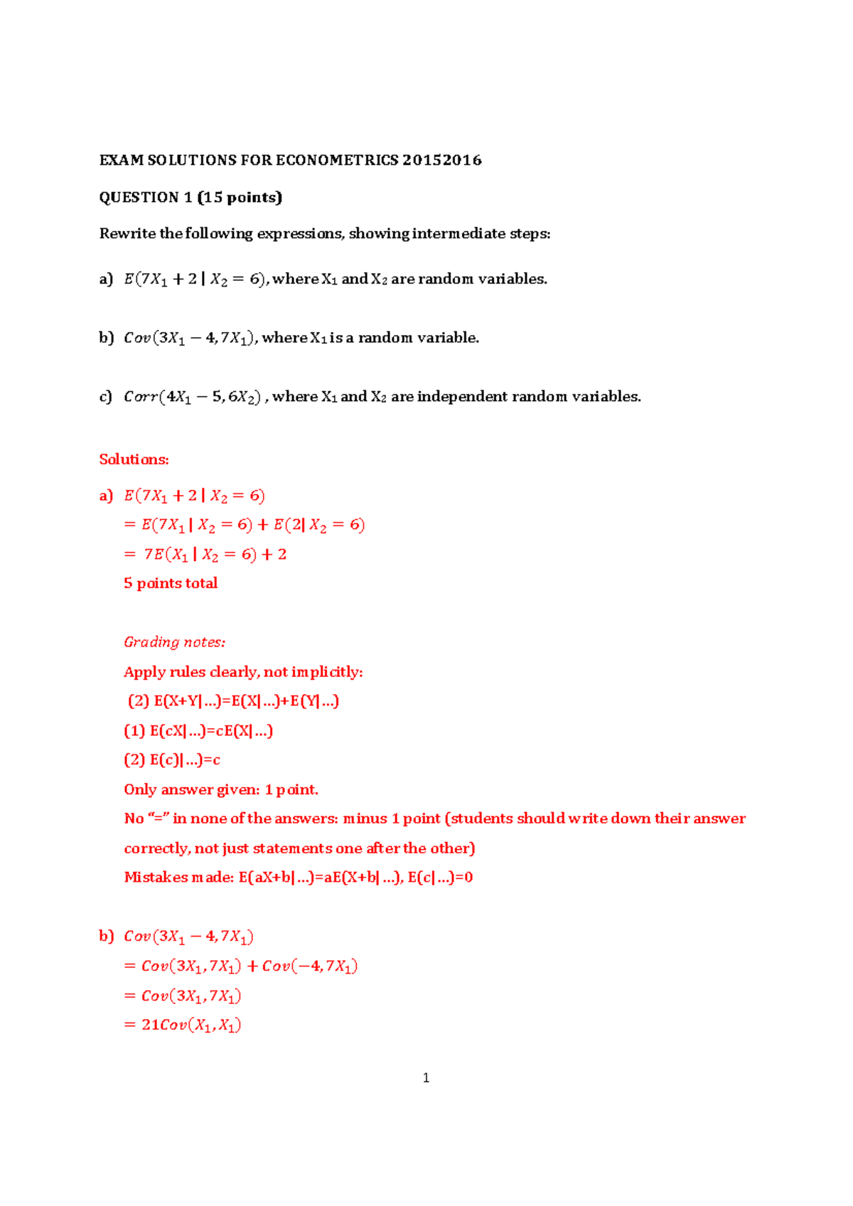 Econometrics Exam Solutions (ECON 2016) - Questions & Answers - Studeersnel