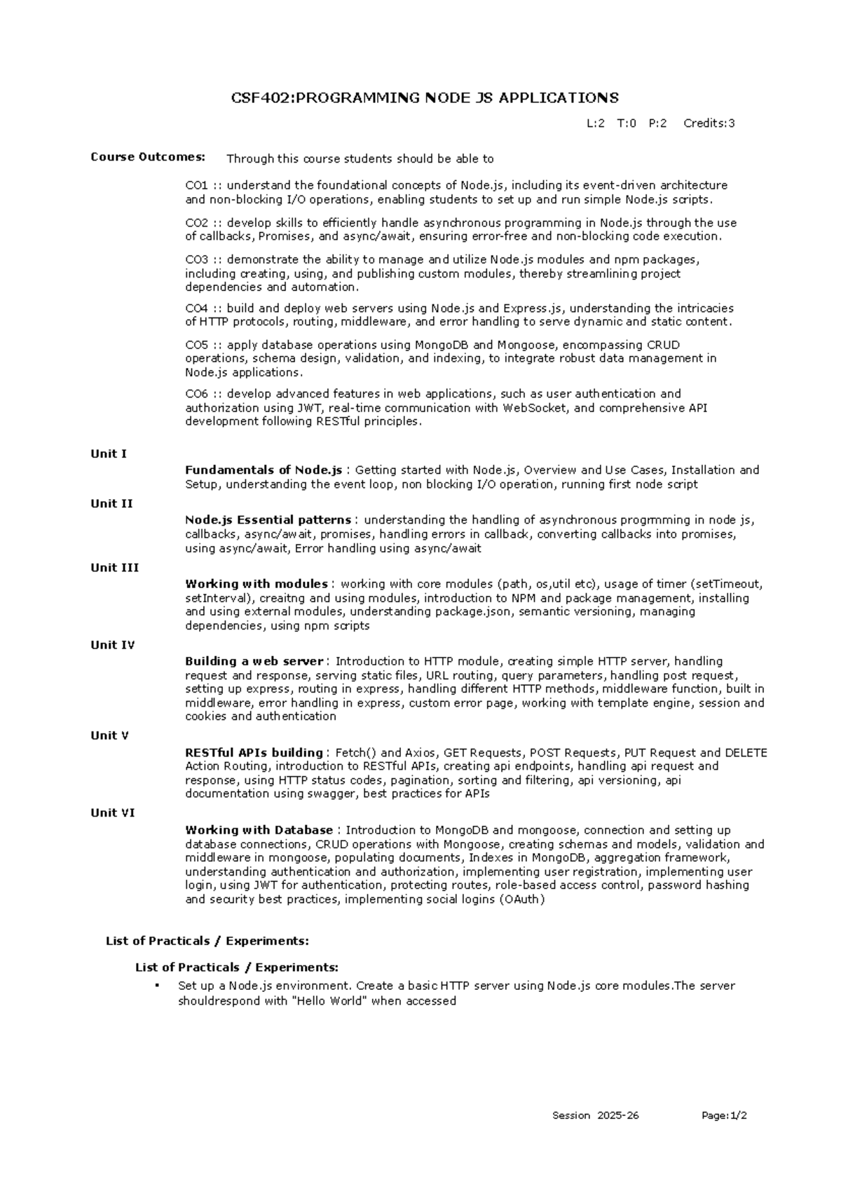 CSF402: Programming Node.js Applications - Course Overview and Outcomes ...