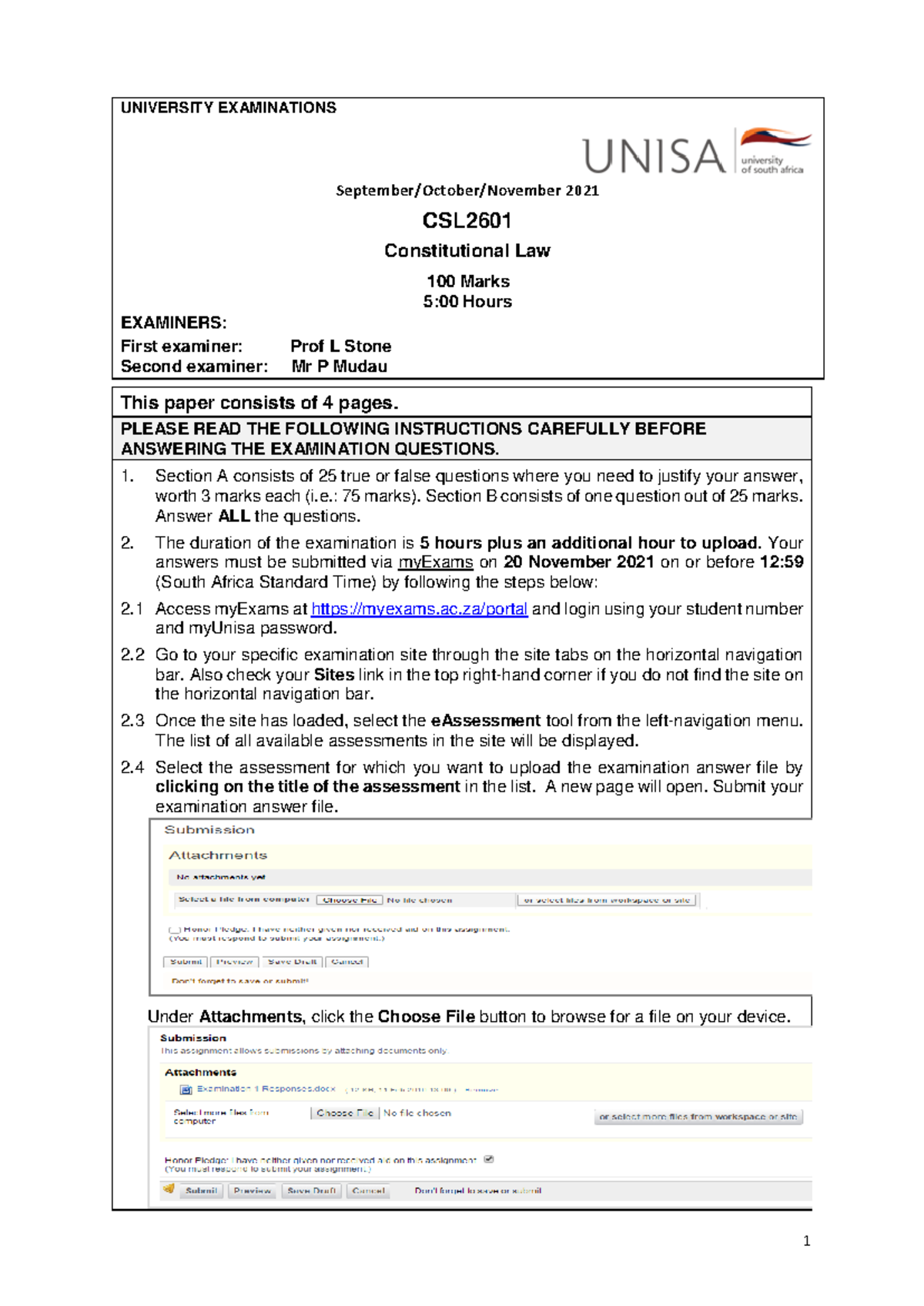 CSL2601 November 2021 Constitutional Law Final Exam Guidelines - Studocu