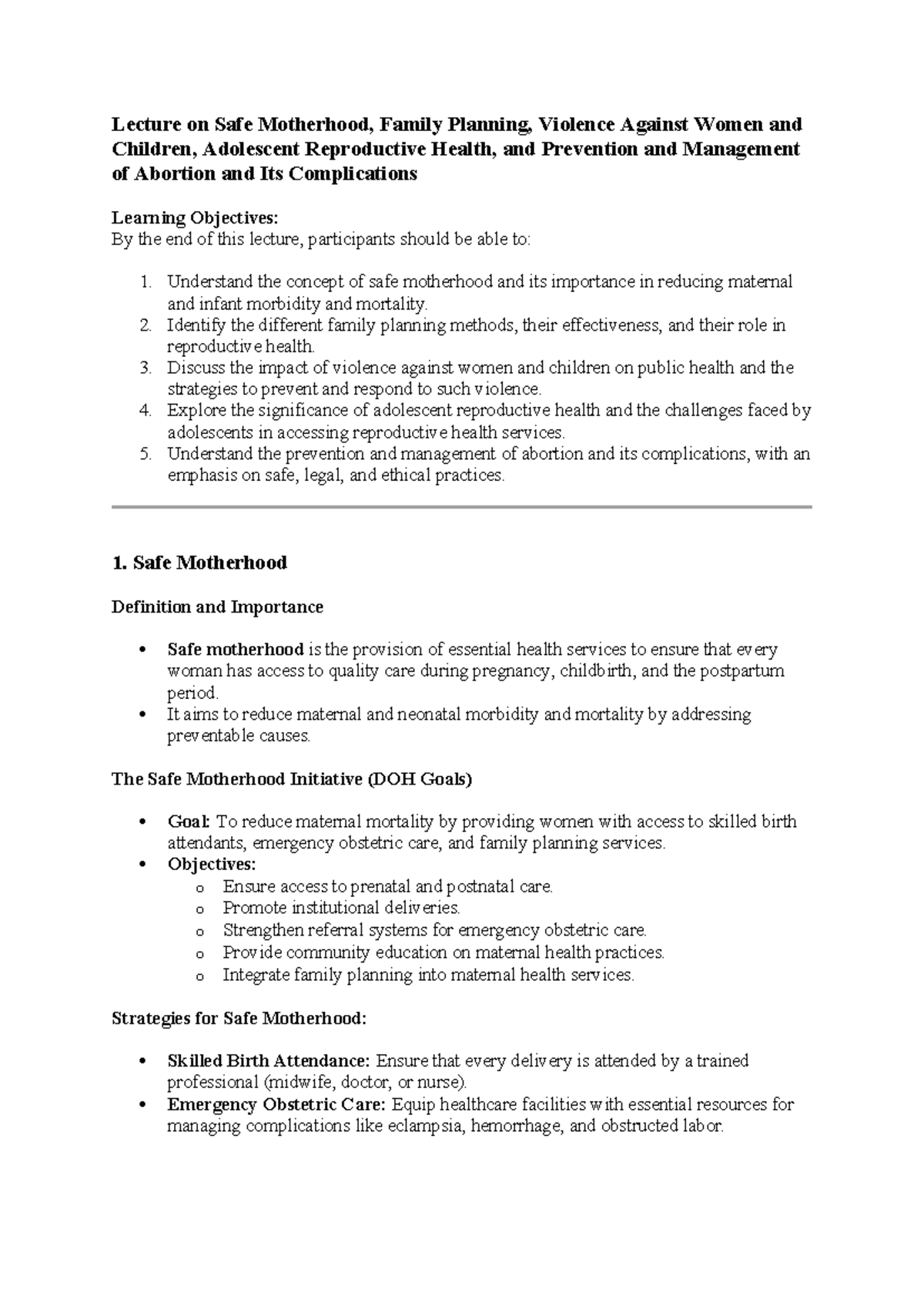 Lecture on Safe Motherhood & Reproductive Health (Course Code: SMR 101 ...