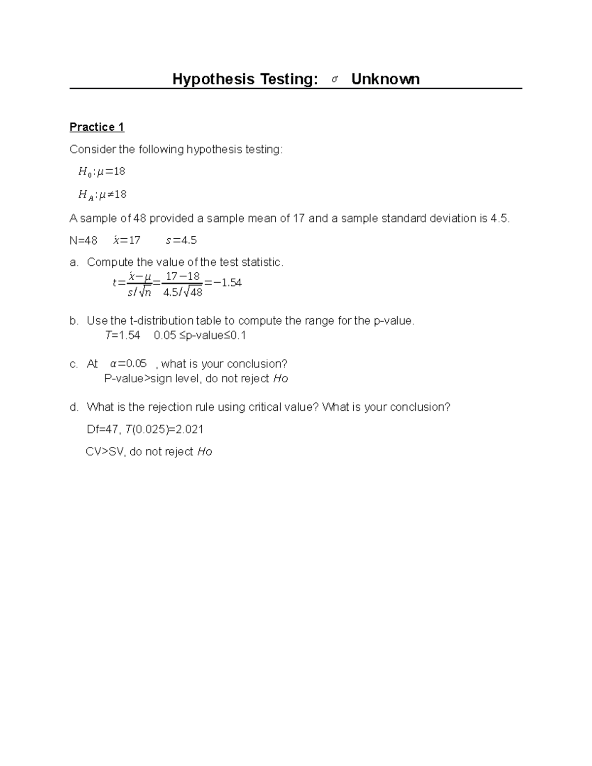 Hypothesis Test - 2 - Practice questions and answers - Hypothesis ...