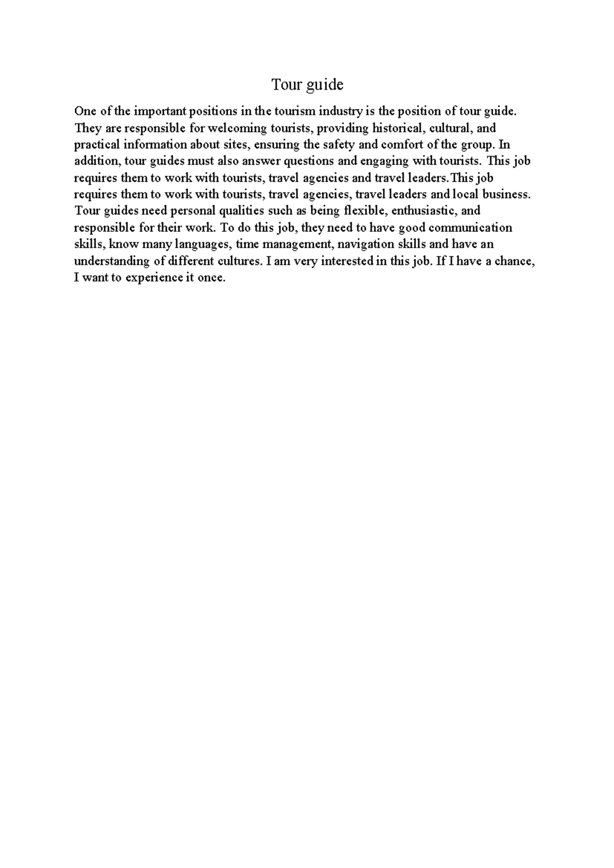 Unit 1 - Writing: The Role and Skills of a Tour Guide - Studocu