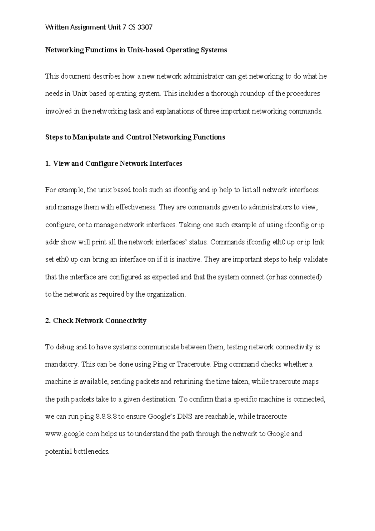 WAU7 CS 3307 OS2 - writing assignment unit 7 - Networking Functions in ...