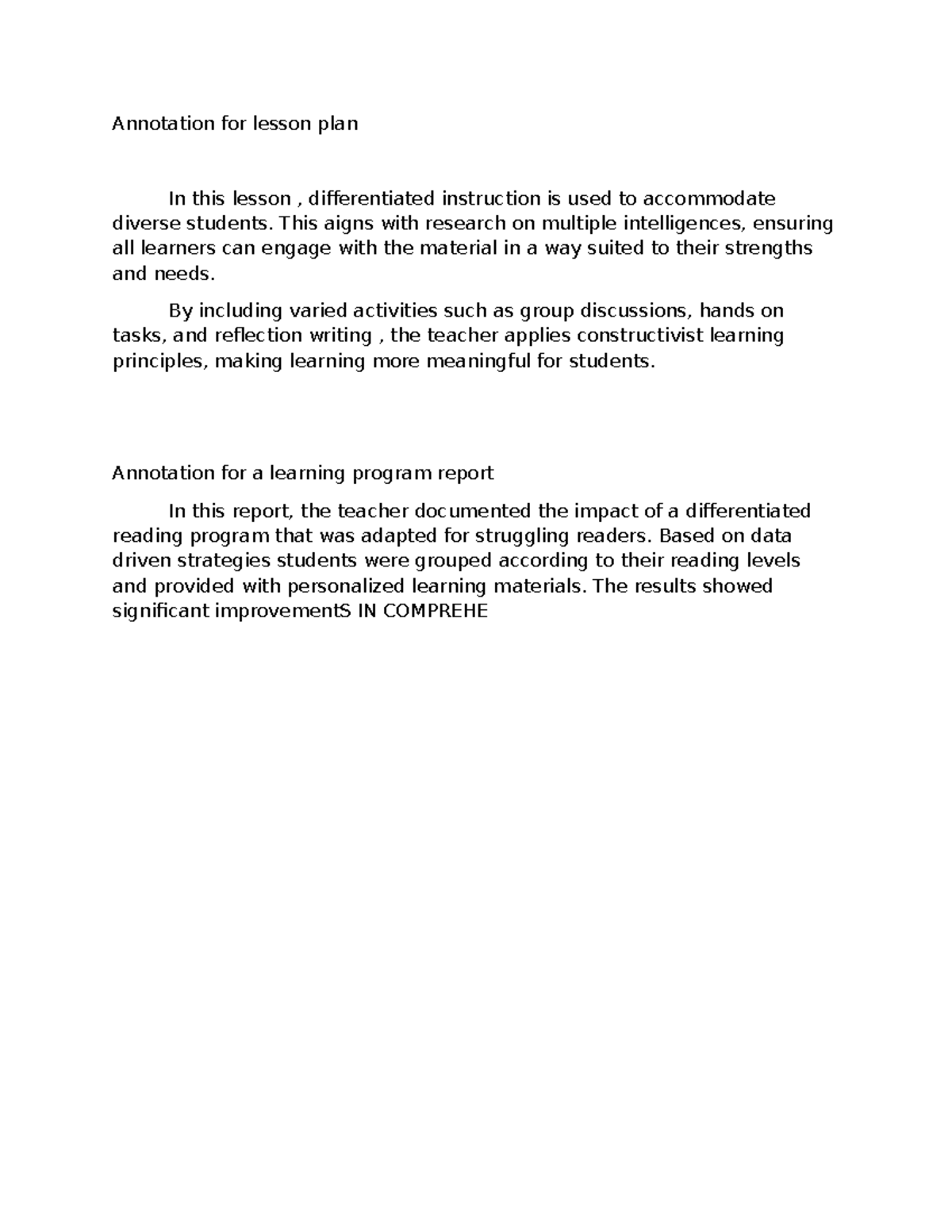 Differentiated Instruction Strategies: Lesson Plan Annotations - Studocu