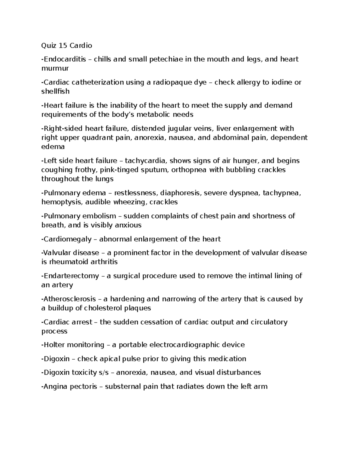 Quiz 15 Cardio - Quiz 15 Chapter 35 Cardiac Disorders - Quiz 15 Cardio ...