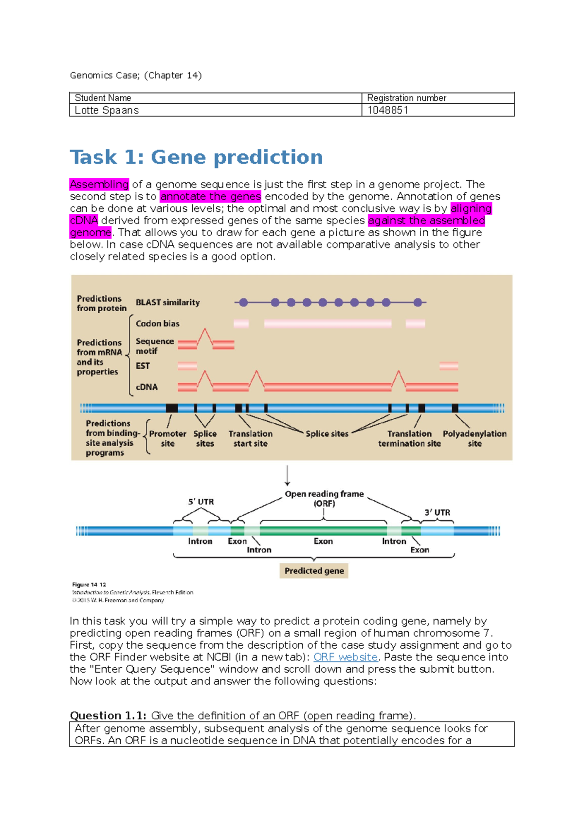 Genomics Case Study 2: Gene Prediction & Variation Analysis - Studeersnel