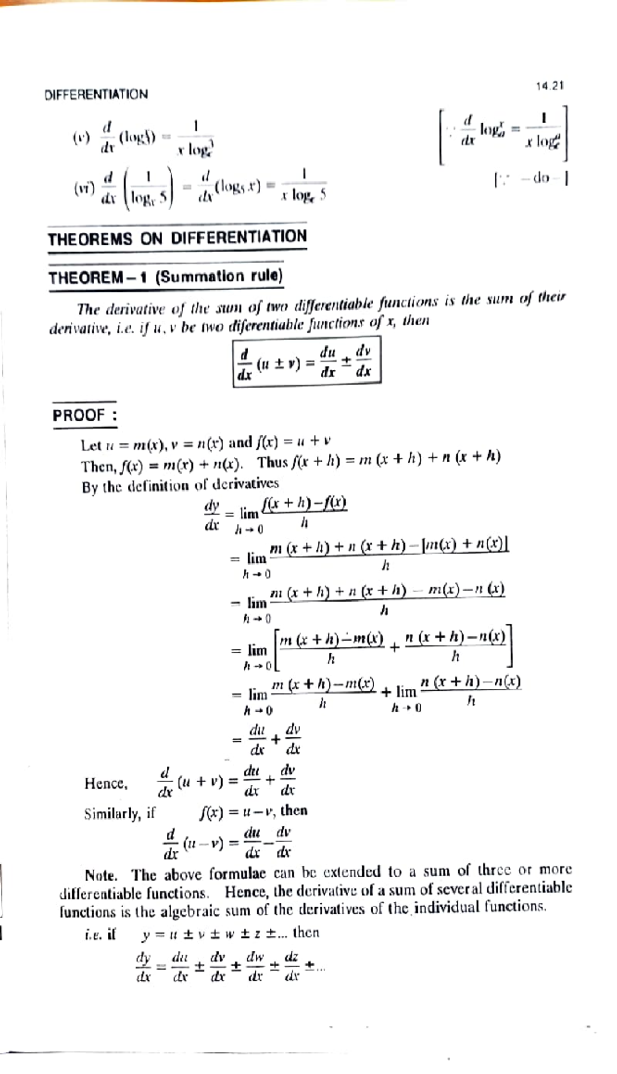 14.21 & 14.22 DIFFERENTIATION THEOREMS: Summation & Product Rules - Studocu