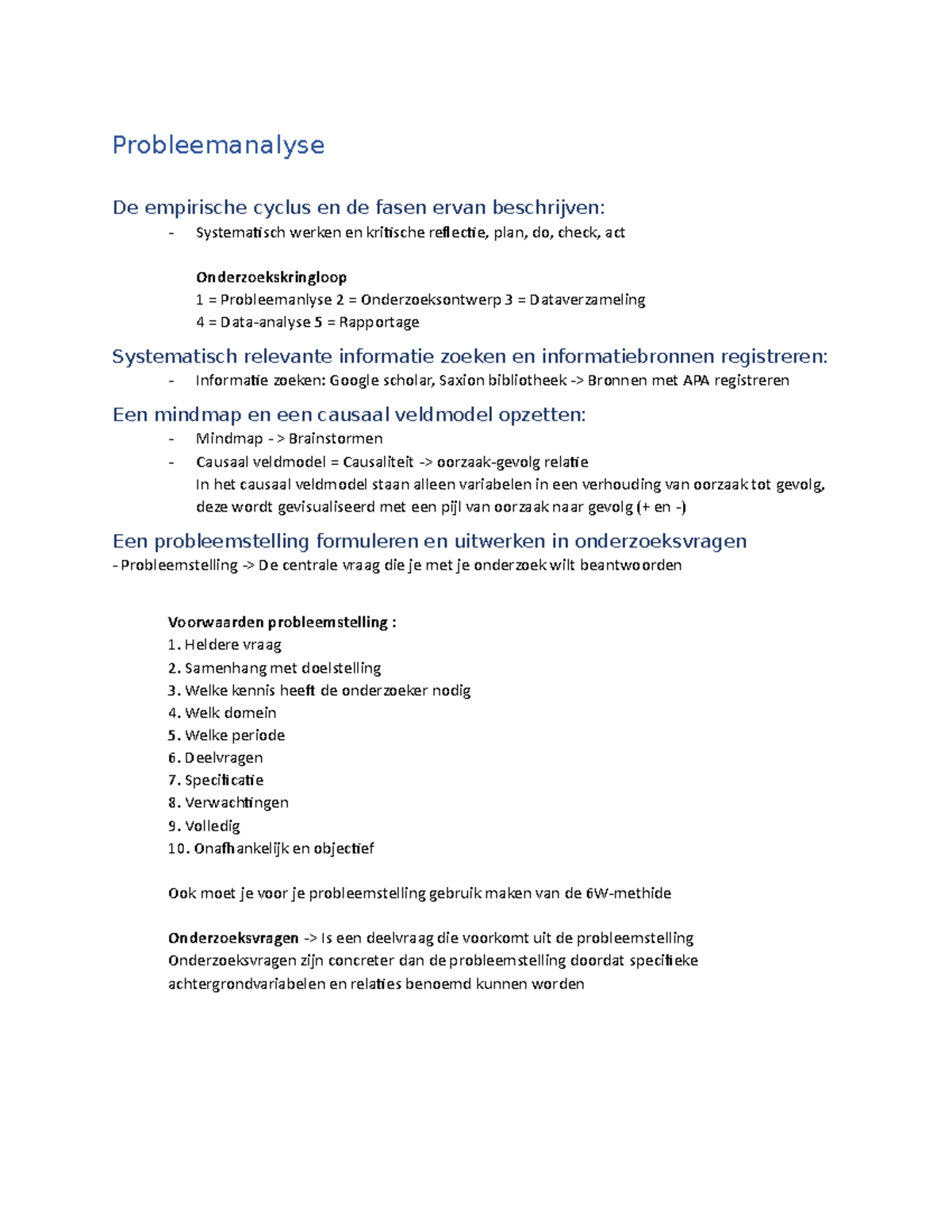 Algemene Samenvatting Probleemanalyse en Onderzoeksmethodieken ...