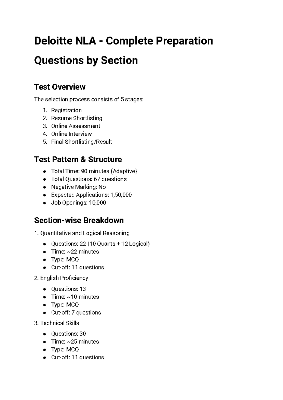 Deloitte NLA Complete Preparation Questions: Section Test Overview ...
