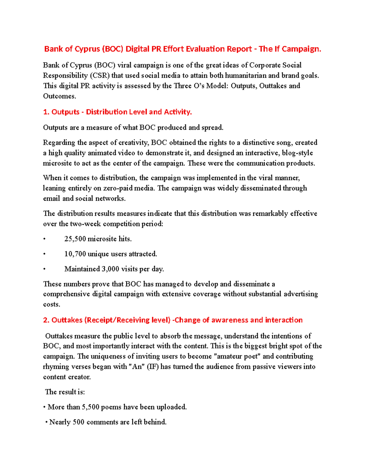BOC Digital PR Campaign Evaluation: The If Campaign Analysis - Studocu