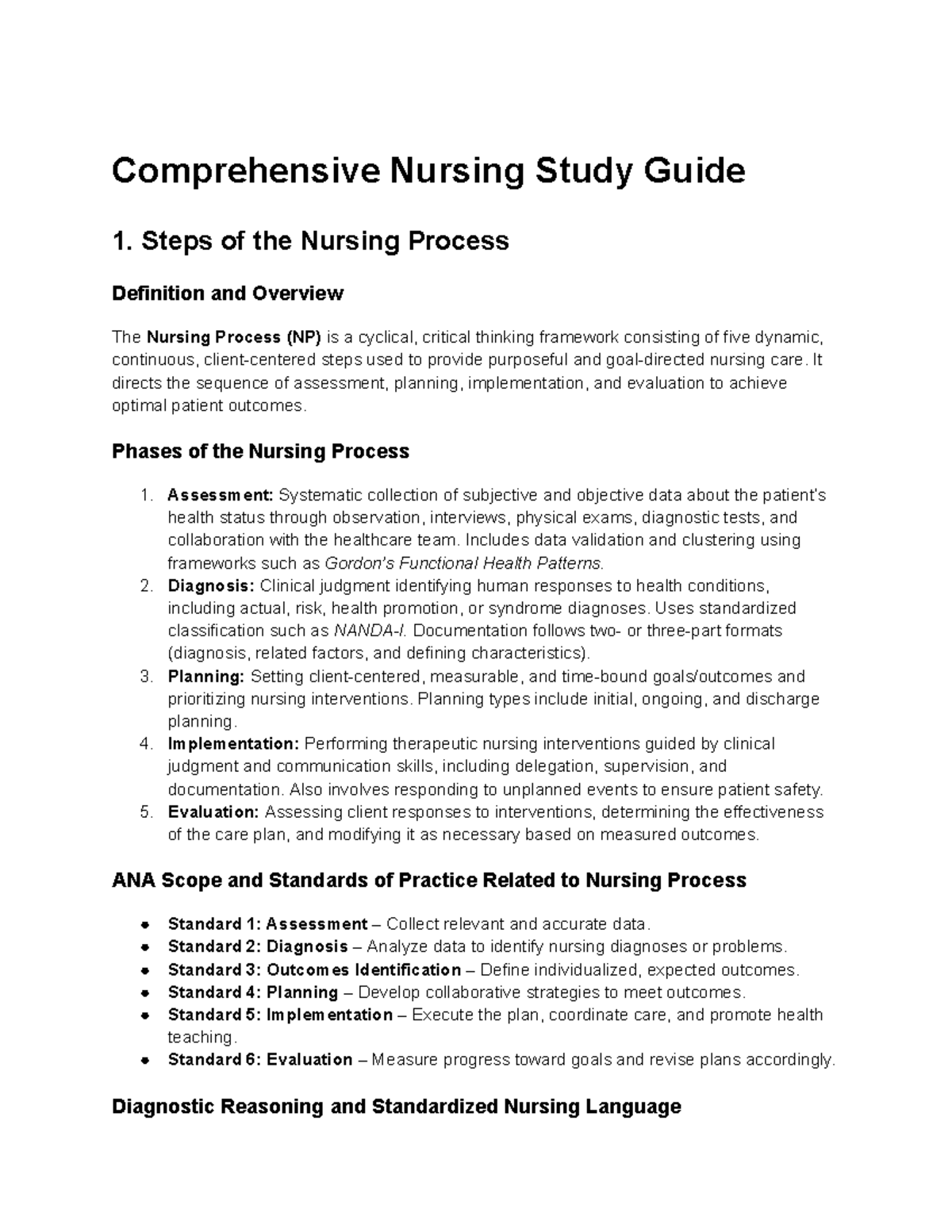 Nursing 204: Comprehensive Study Guide on the Nursing Process and ...