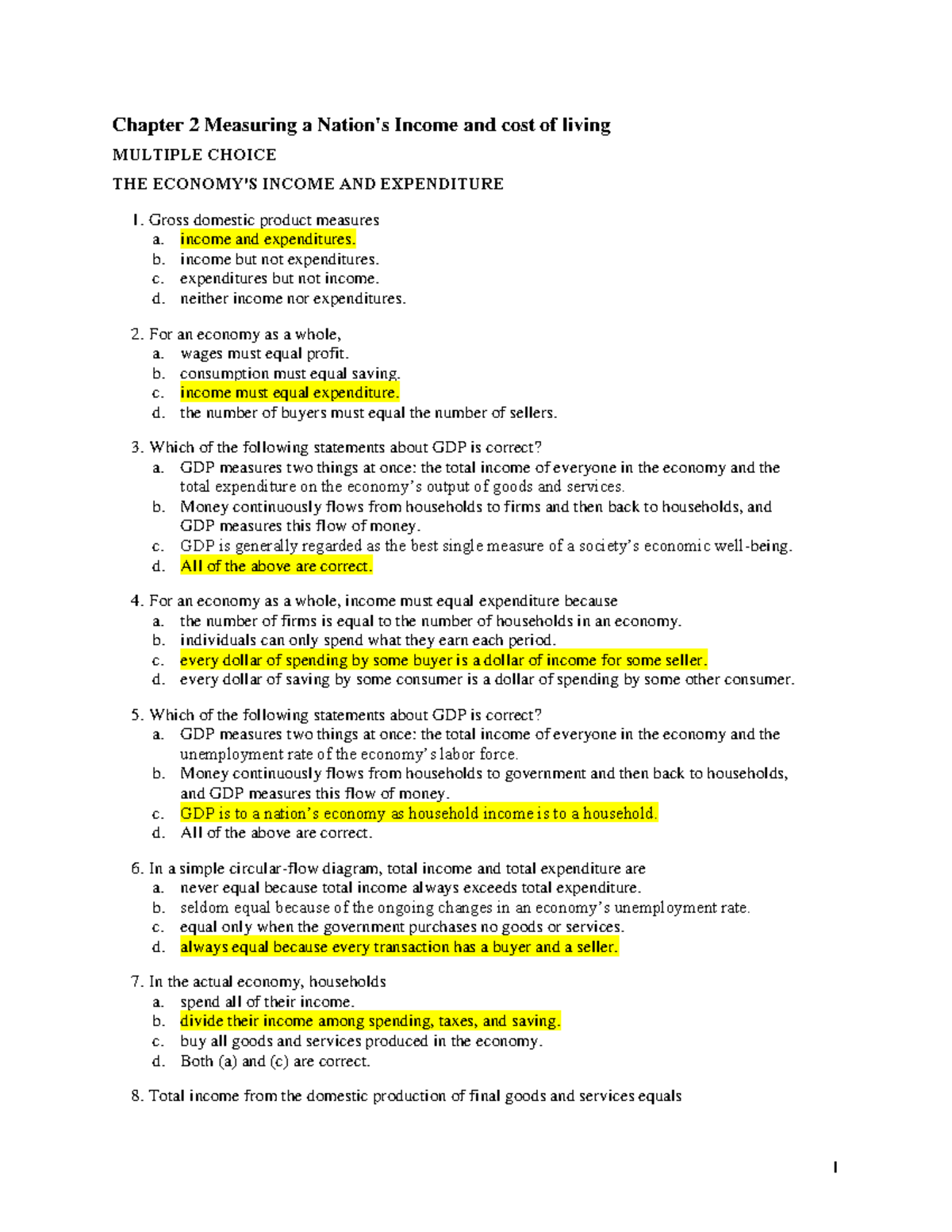 Chapter 2 Measuring a nations income and cost of living - 1 Chapter 2 ...