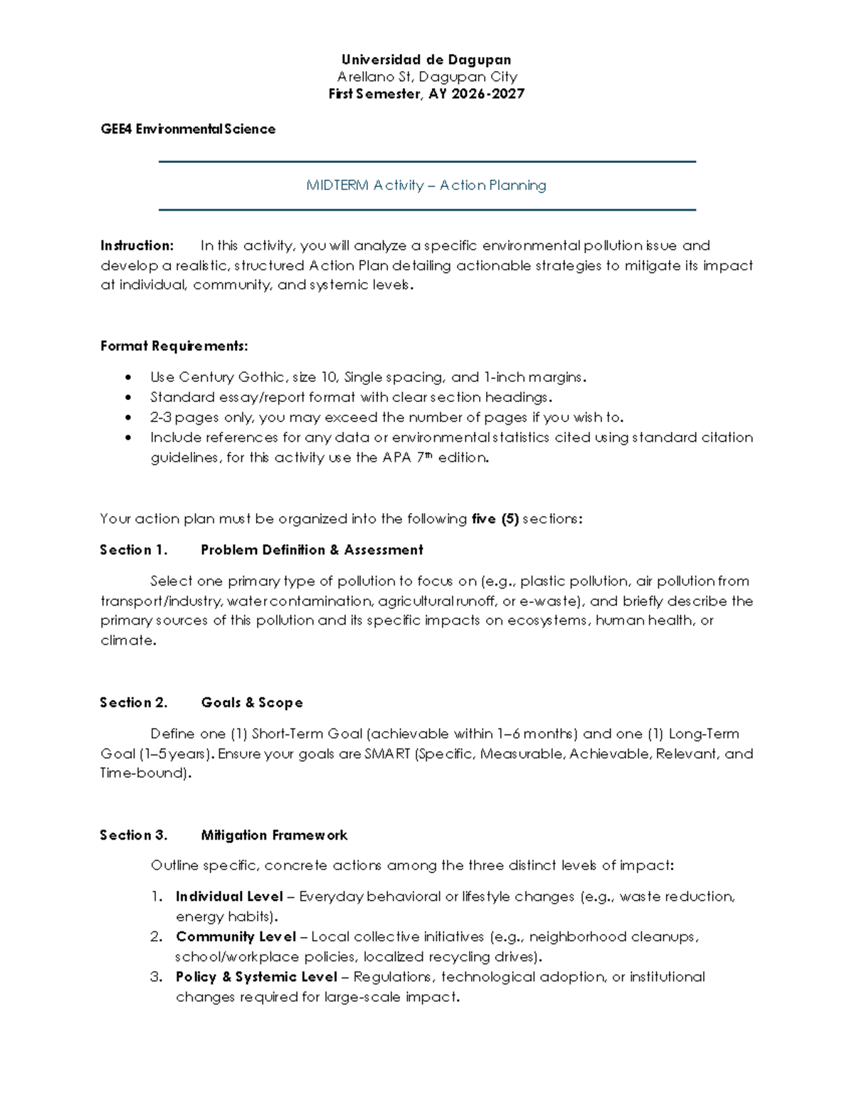 GEE4 Environmental Science MIDTERM Action Plan on Pollution Issues ...