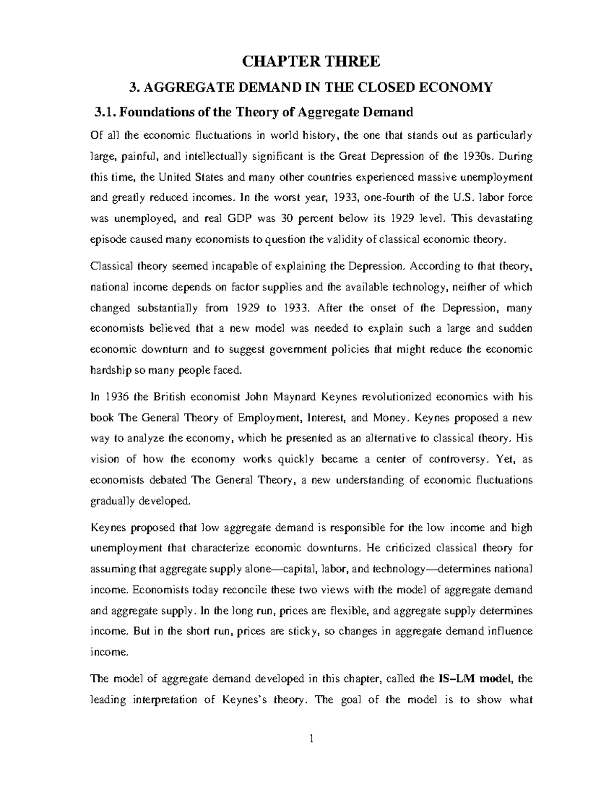 CHAPTER 3: AGGREGATE DEMAND IN A CLOSED ECONOMY - LECTURE NOTES - Studocu