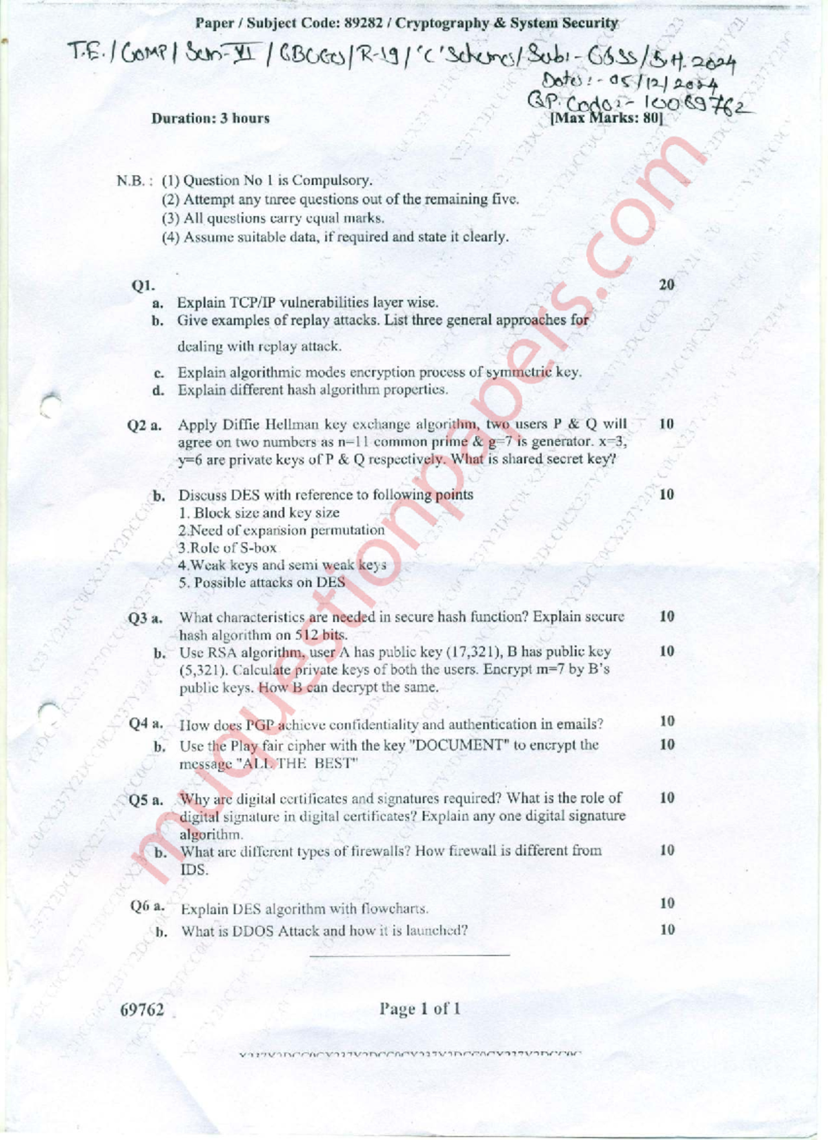 CSS - Cryptography System Security Exam Paper (Code: 89282) - Studocu