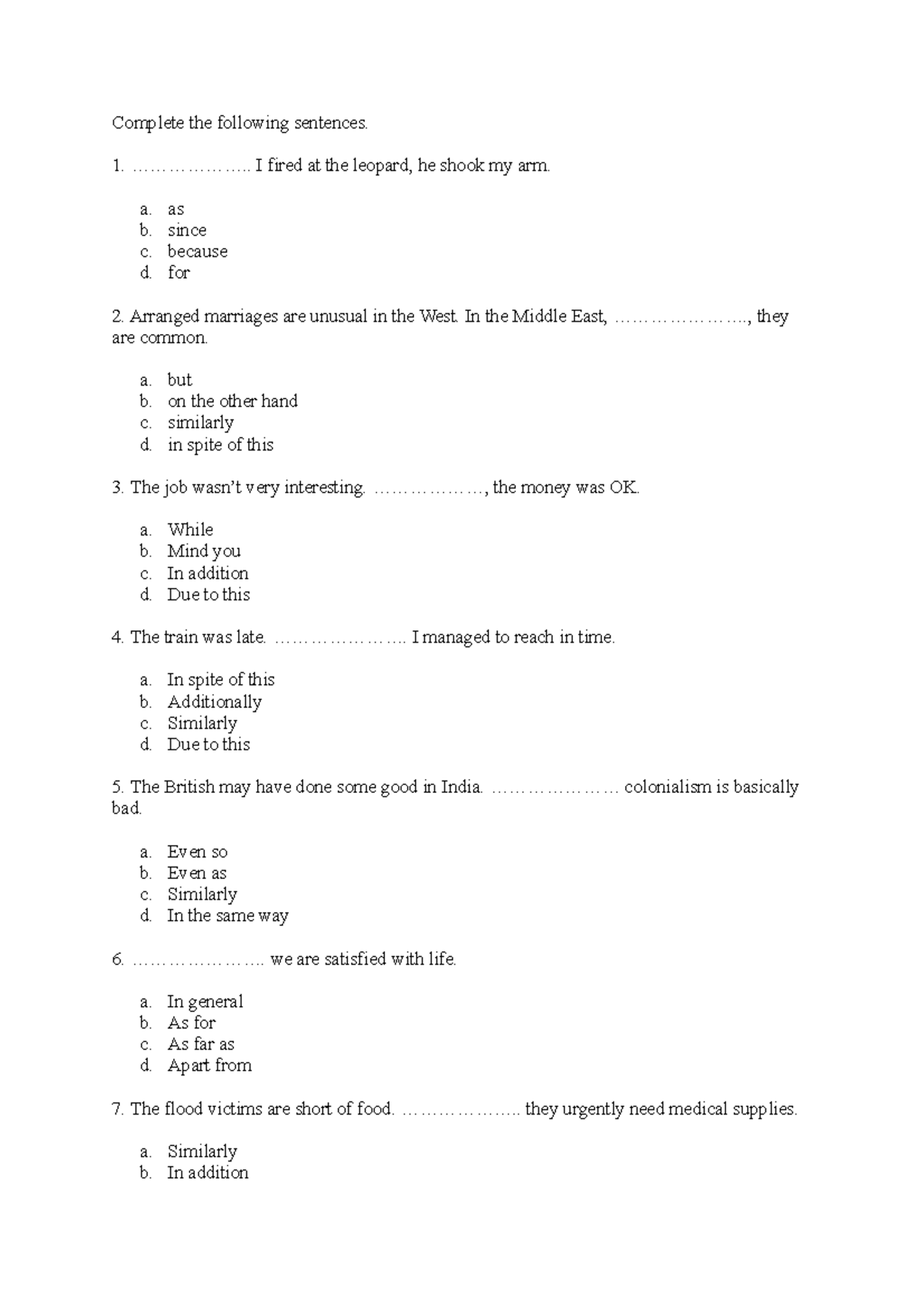 Exercise ELC080: Sentence Completion Practice and Solutions - Studocu