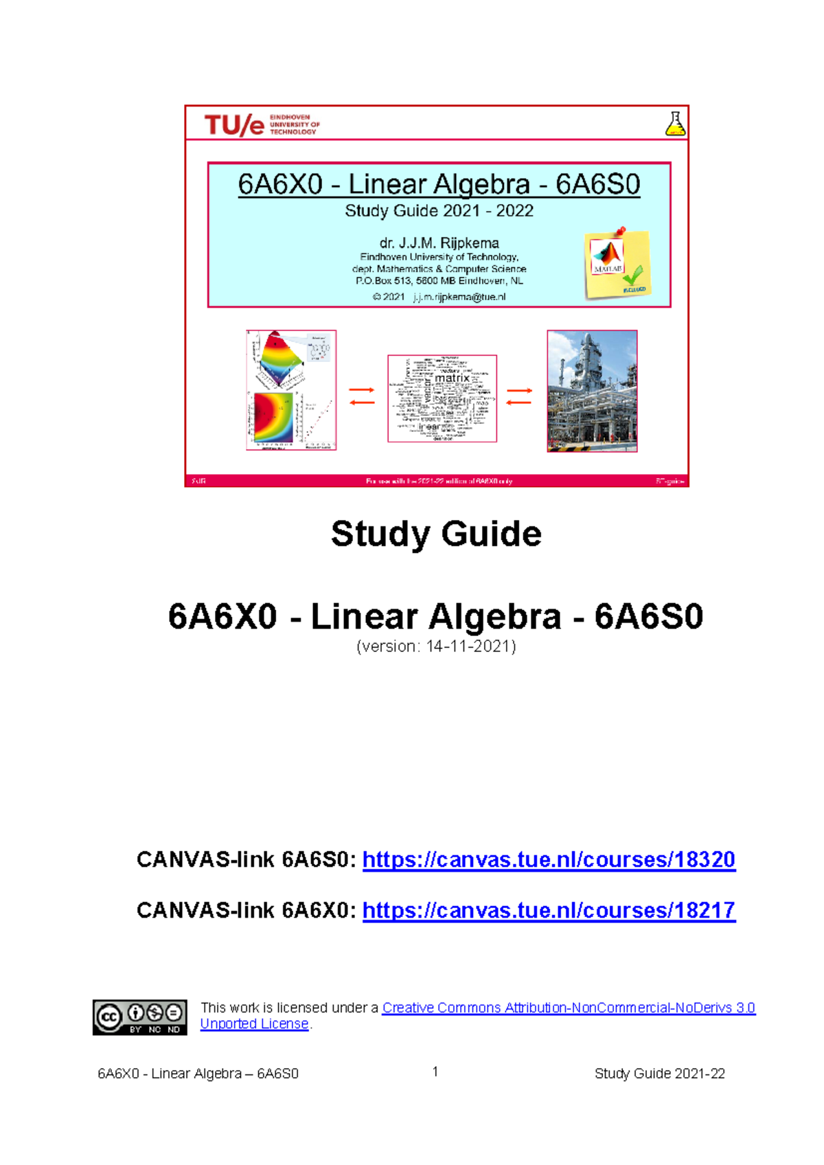 6A6X0 6A6S0 LA study guide 2021 22 - Linear algebra and applications ...