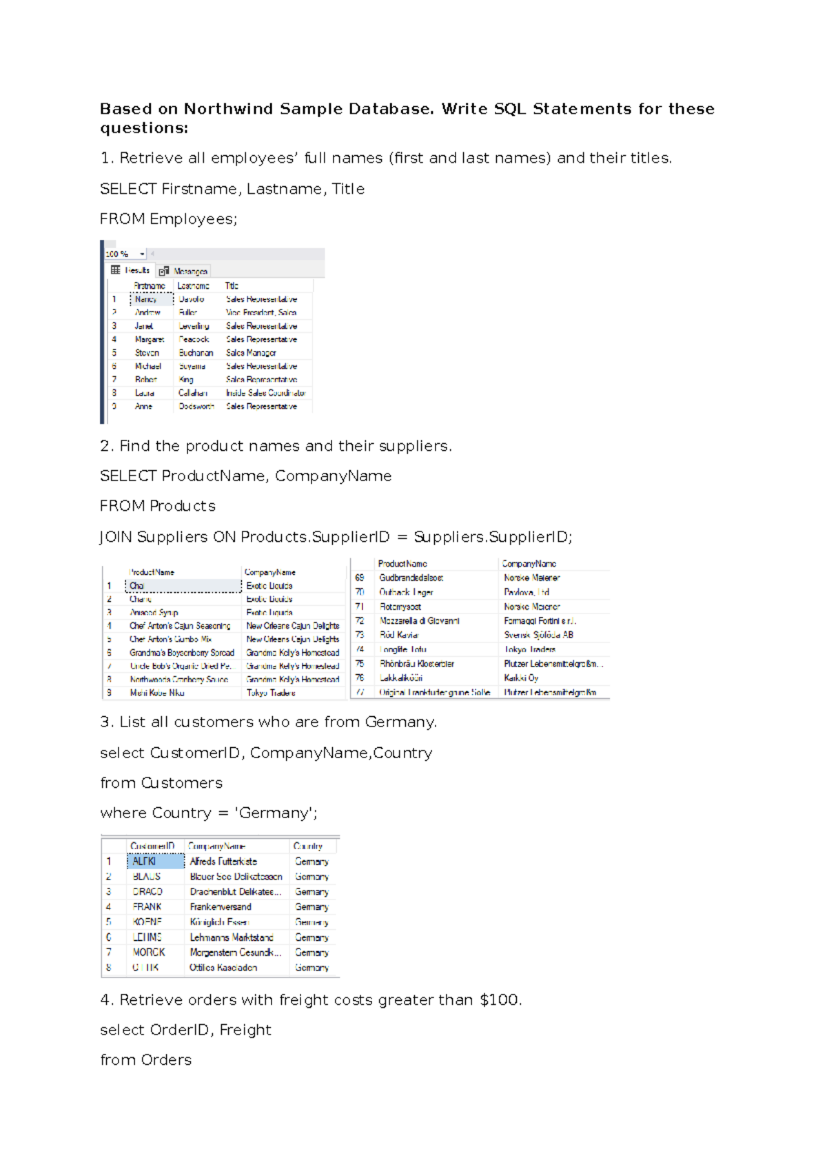 SQL Database - SQL Exercises Based on Northwind Sample DB - Studocu