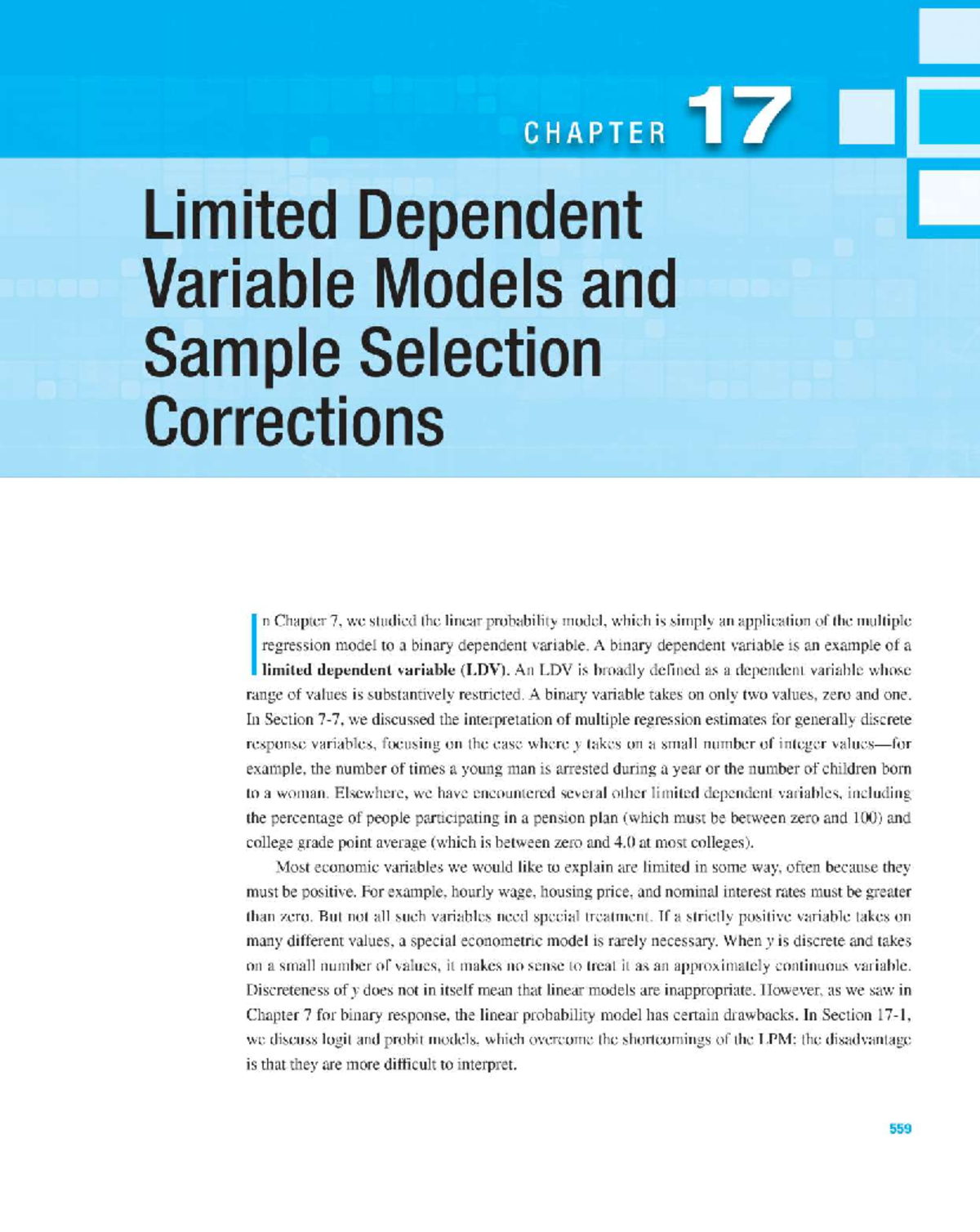 ECMT2150 Chapter 17: Limited Dependent Variable Models & Sample ...