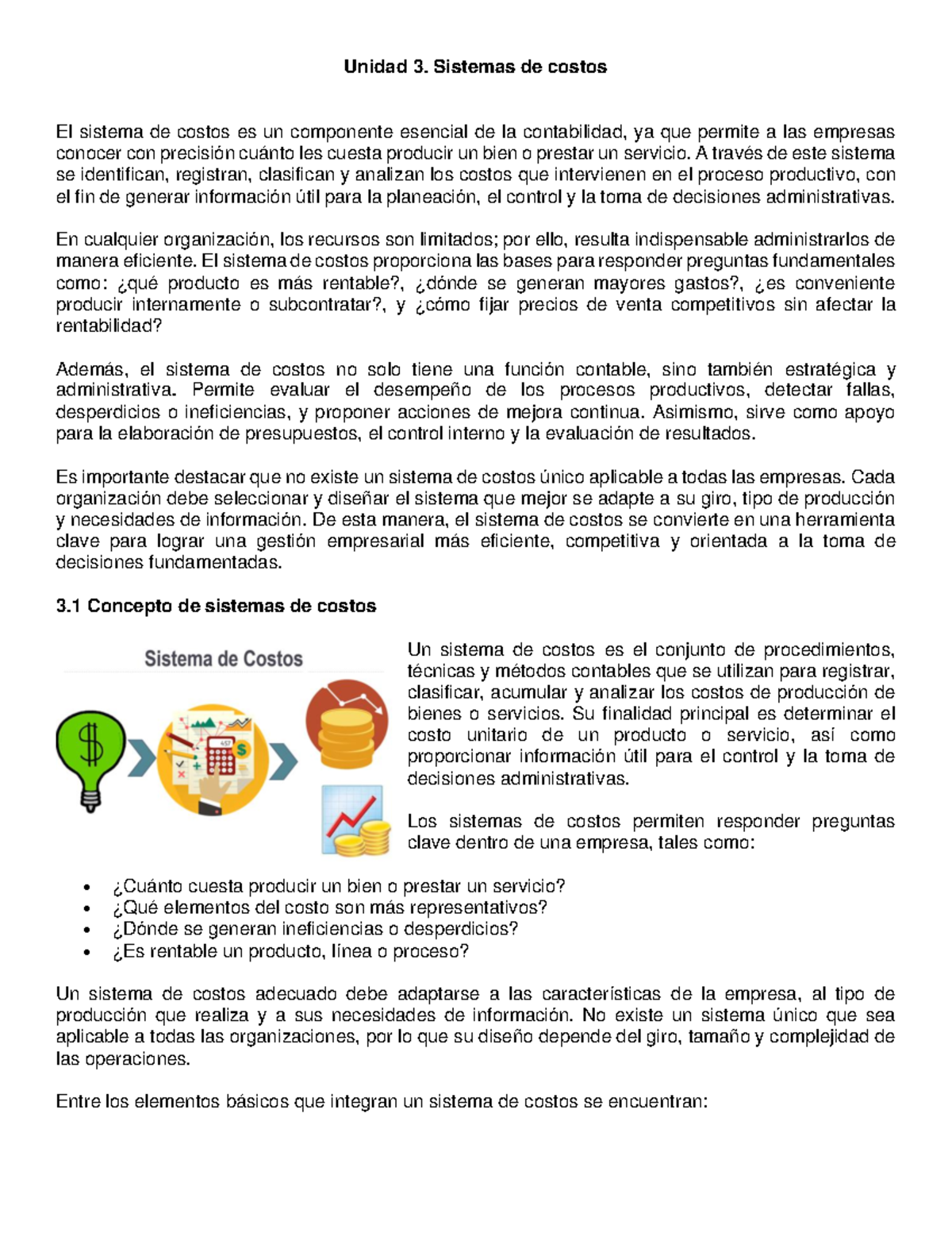 Unidad 3: Sistemas de Costos en Contabilidad y Producción - Studocu
