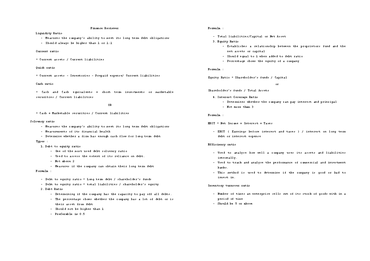 Solvency Ratio Analysis Outline for Financial Assessment - Studocu