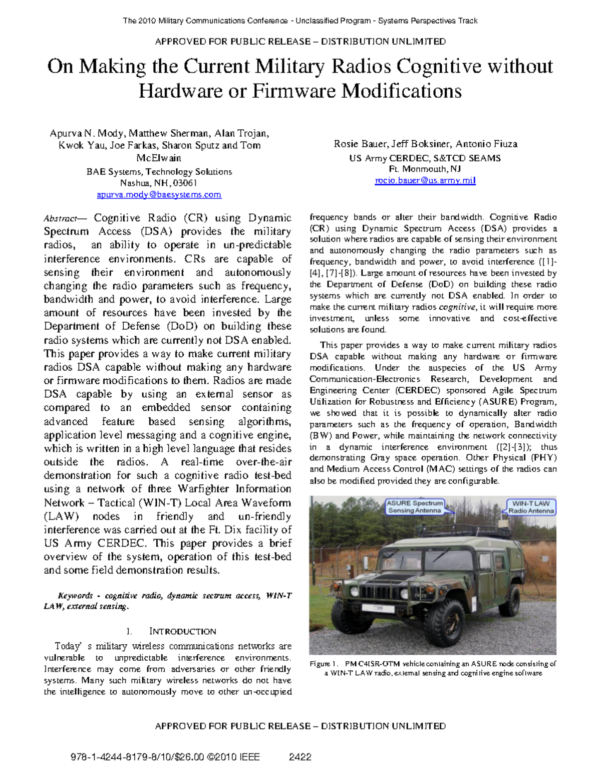 Cognitive Military Radios: Enhancing DSA Capabilities Without ...