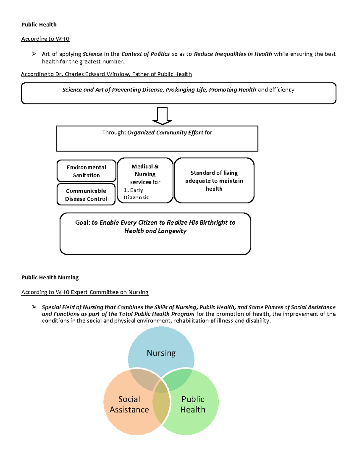 Week 13 Public Health Nursing Overview and Key Concepts Handout - Studocu