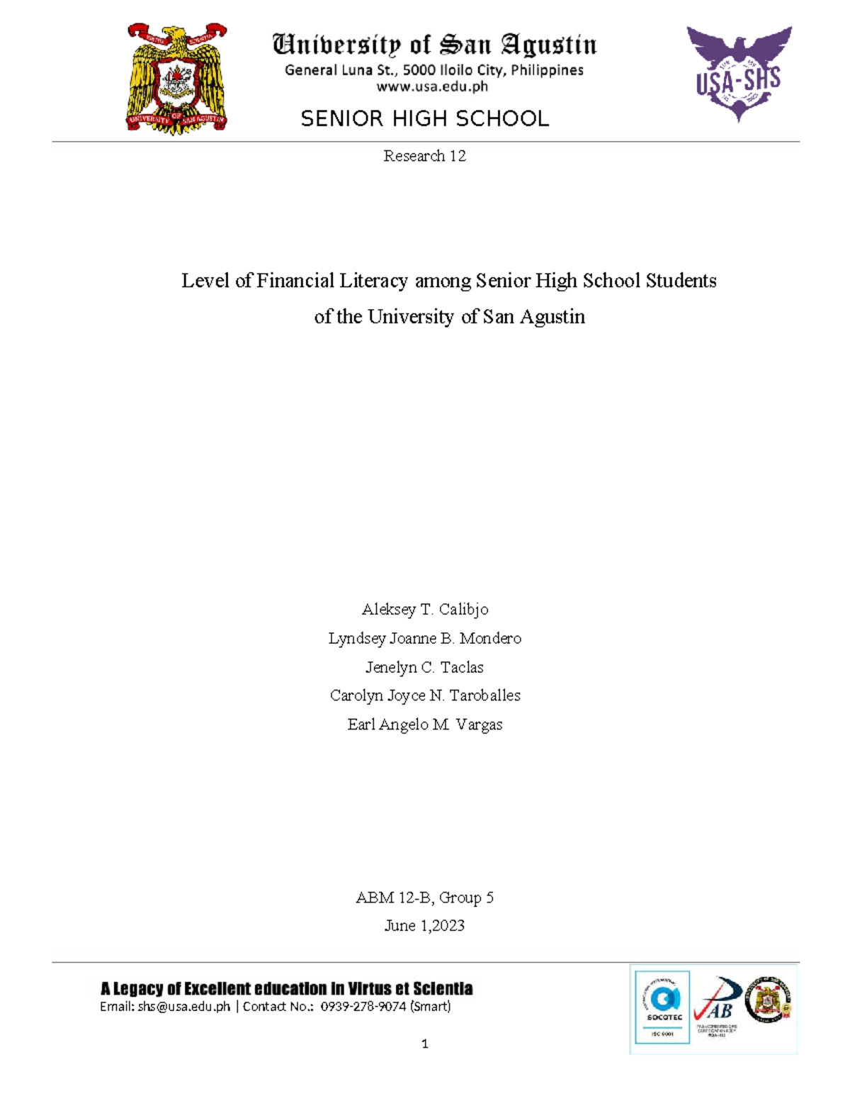 G5 ABM Chapter 1: Financial Literacy of Senior High Students - Studocu