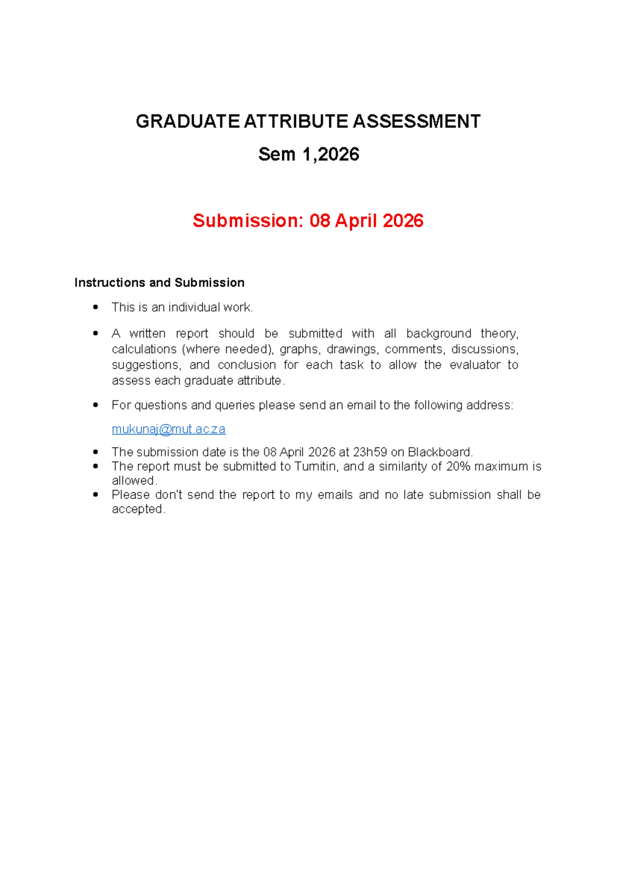 GA Sem 1 2026 S4 - Graduate Attribute Assessment Report - Studocu