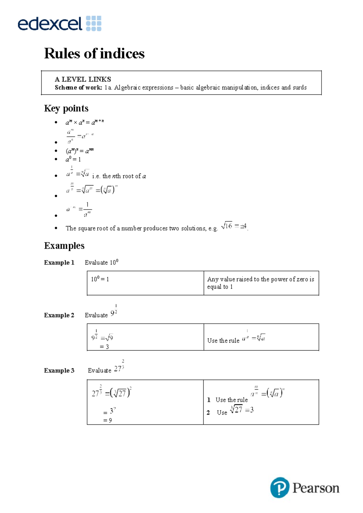 1a-3 Rules of Indices: A Level Algebraic Expressions Guide - Studocu