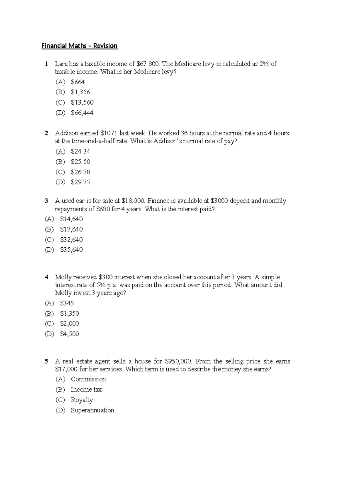 Financial Maths Revision Notes for Exam Preparation - Studocu