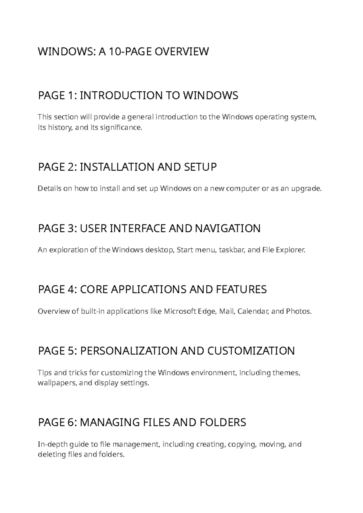 WINDOWS: A Comprehensive Overview in 10 Pages - Studocu