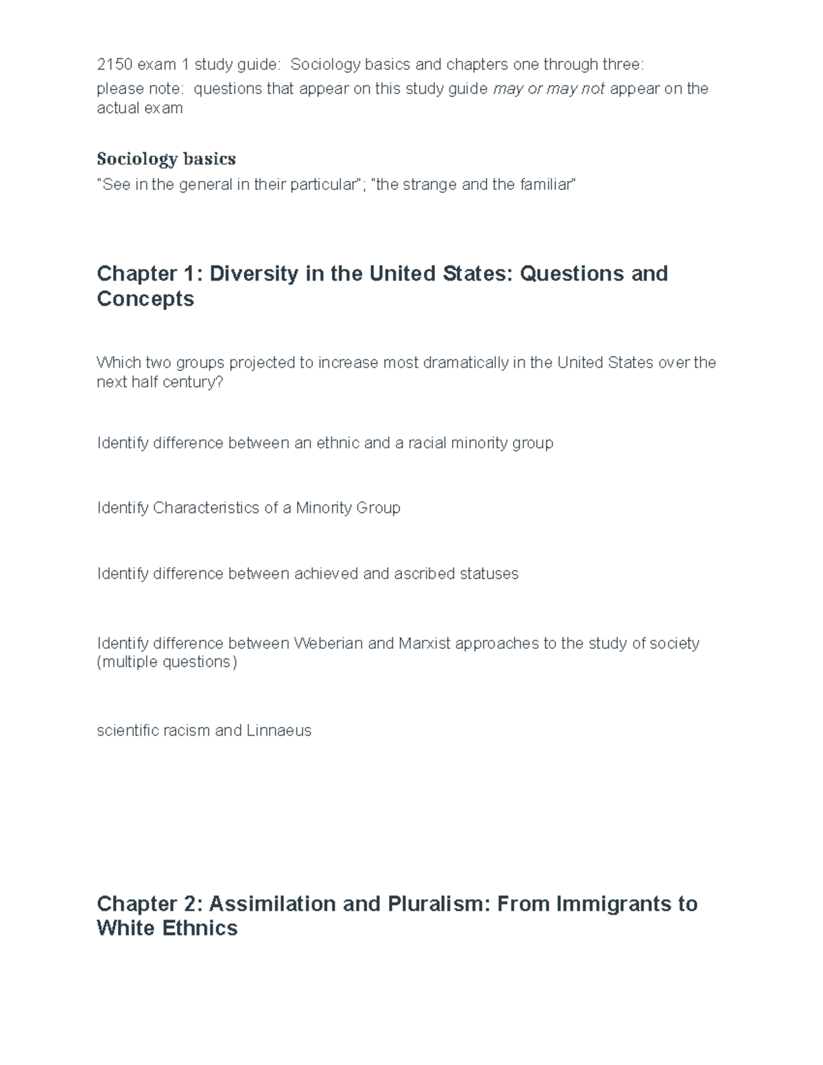 Sociology 2150 Exam 1 Study Guide: Key Concepts from Chapters 1-3 - Studocu
