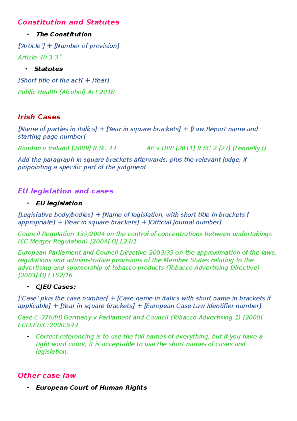 Legal Skills: Citation Formulas for Cases and Legislation