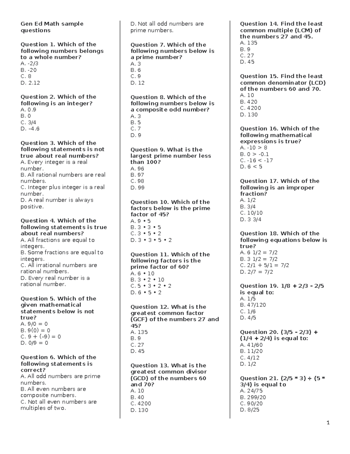 GenEd Math Final Exam Sample Questions & Answers - Studocu