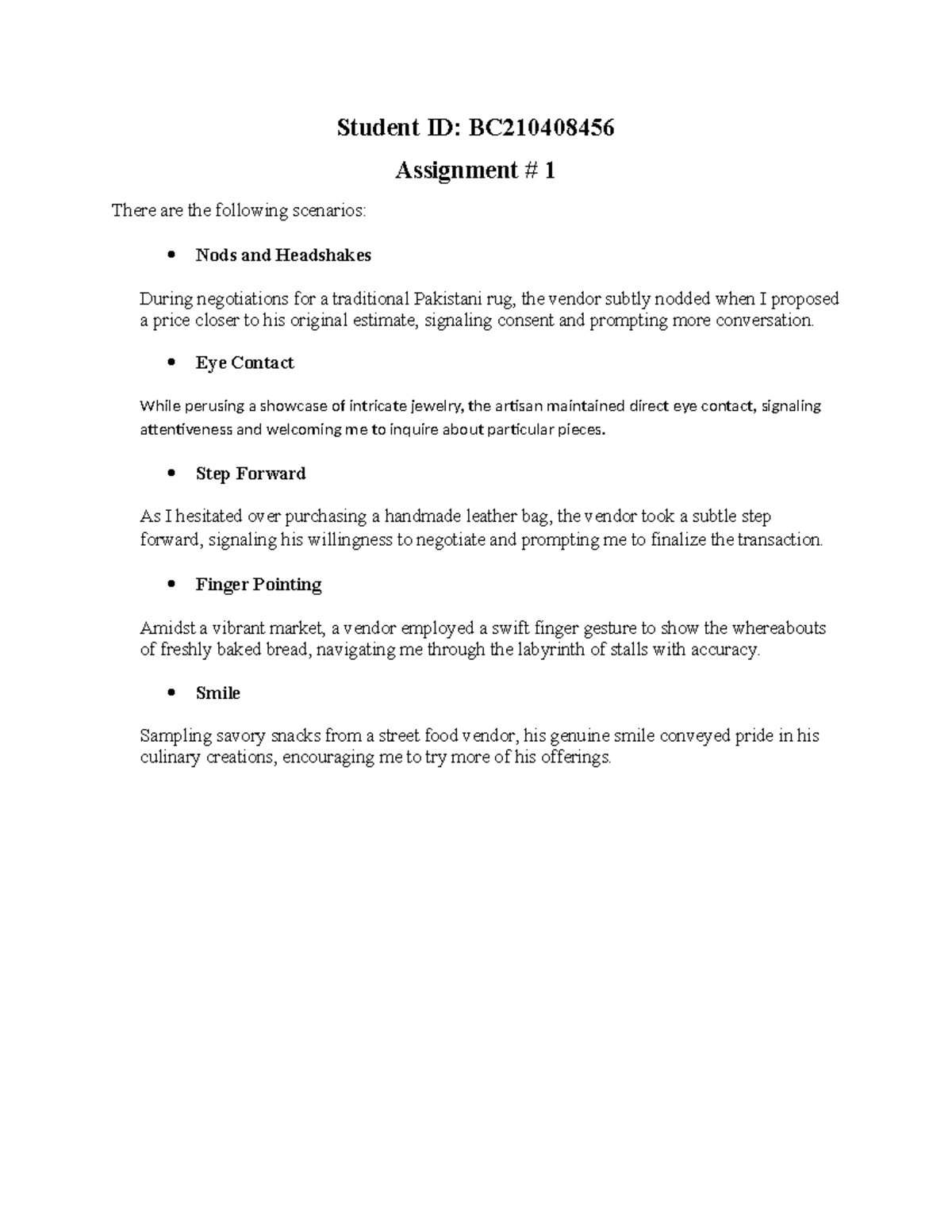 Mcm301 Assignment 1 Analysis Of Non Verbal Cues In Negotiations Studocu