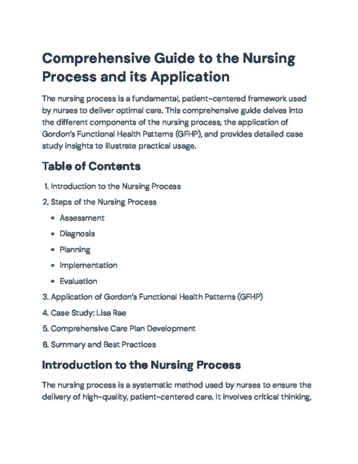 Comprehensive Guide to the Nursing Process and Case Study: Lisa Rae ...