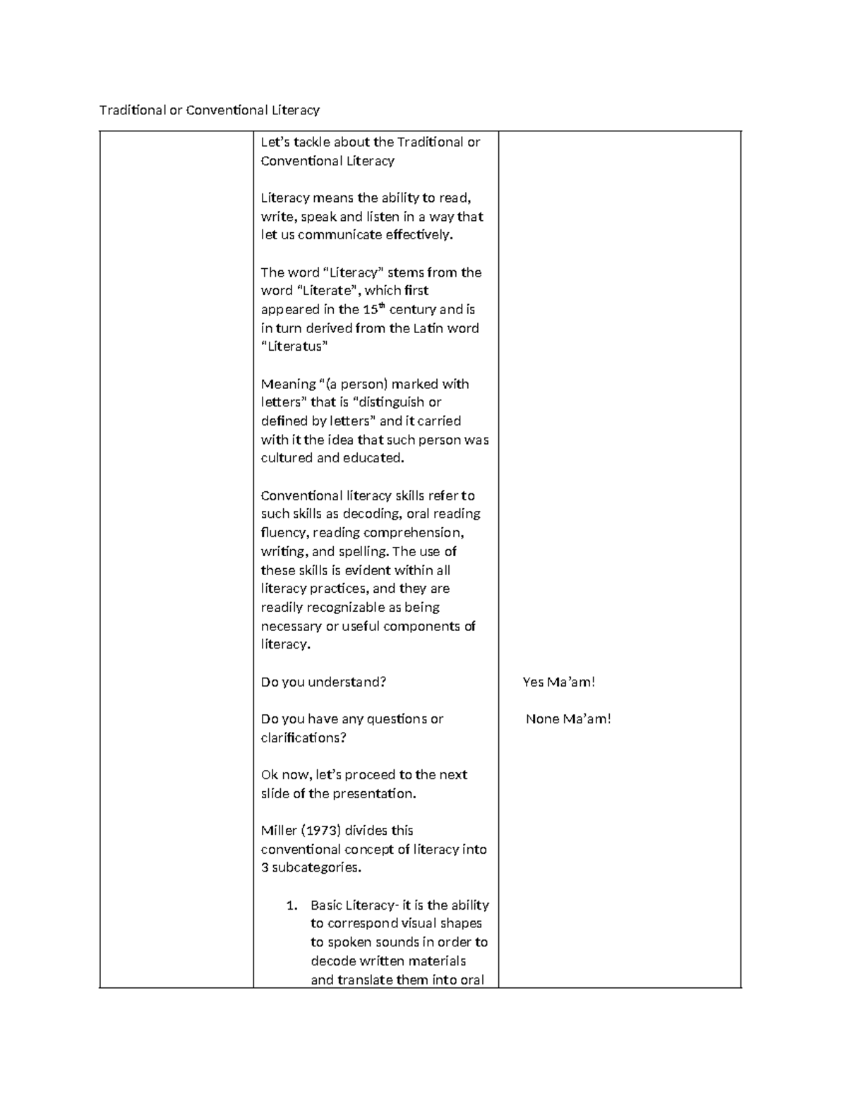 Traditional or Conventional Literacy - Traditional or Conventional ...